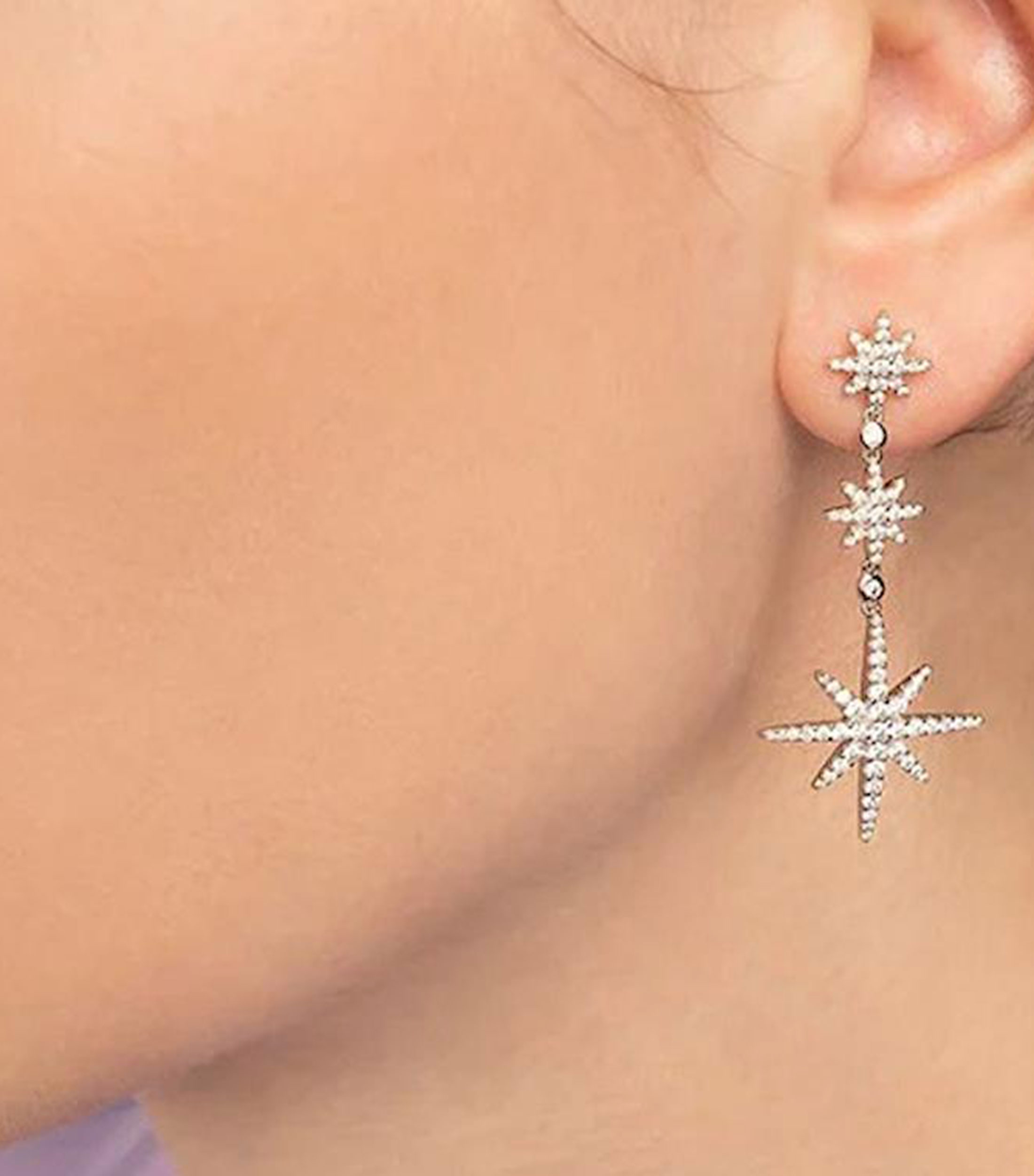 Aretes Meteorites Triple con circonita Mujer