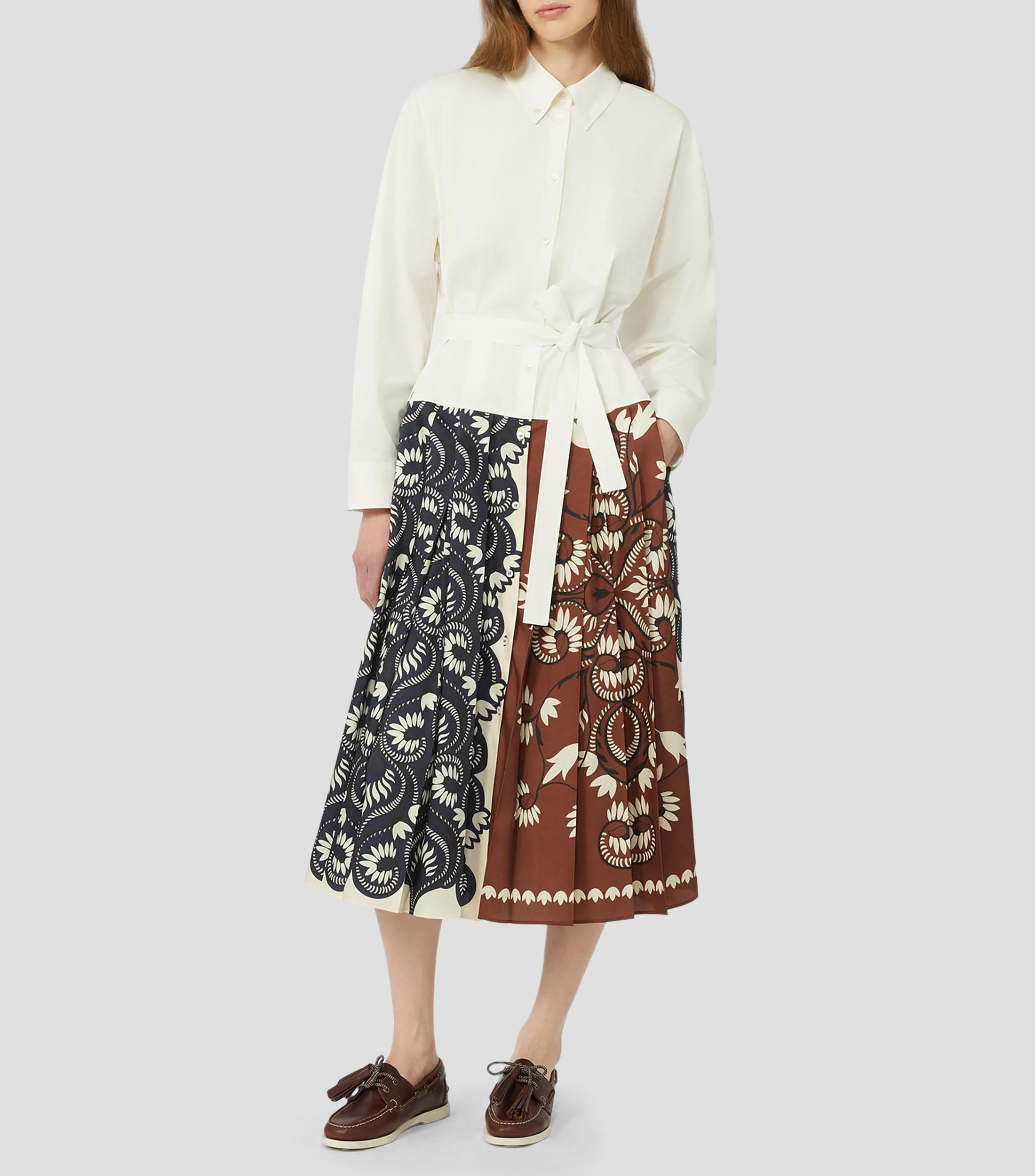 Vestido midi manga larga con estampado Mujer