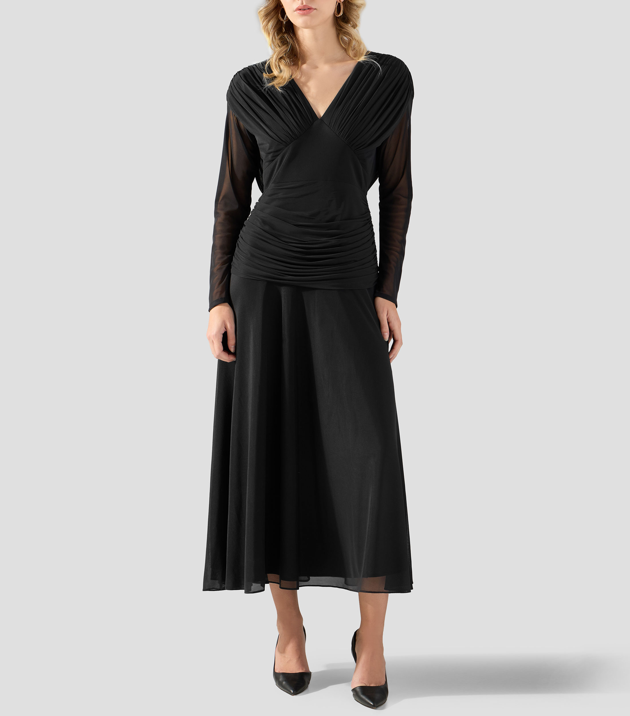 Vestido de fiesta largo de manga larga liso Mujer