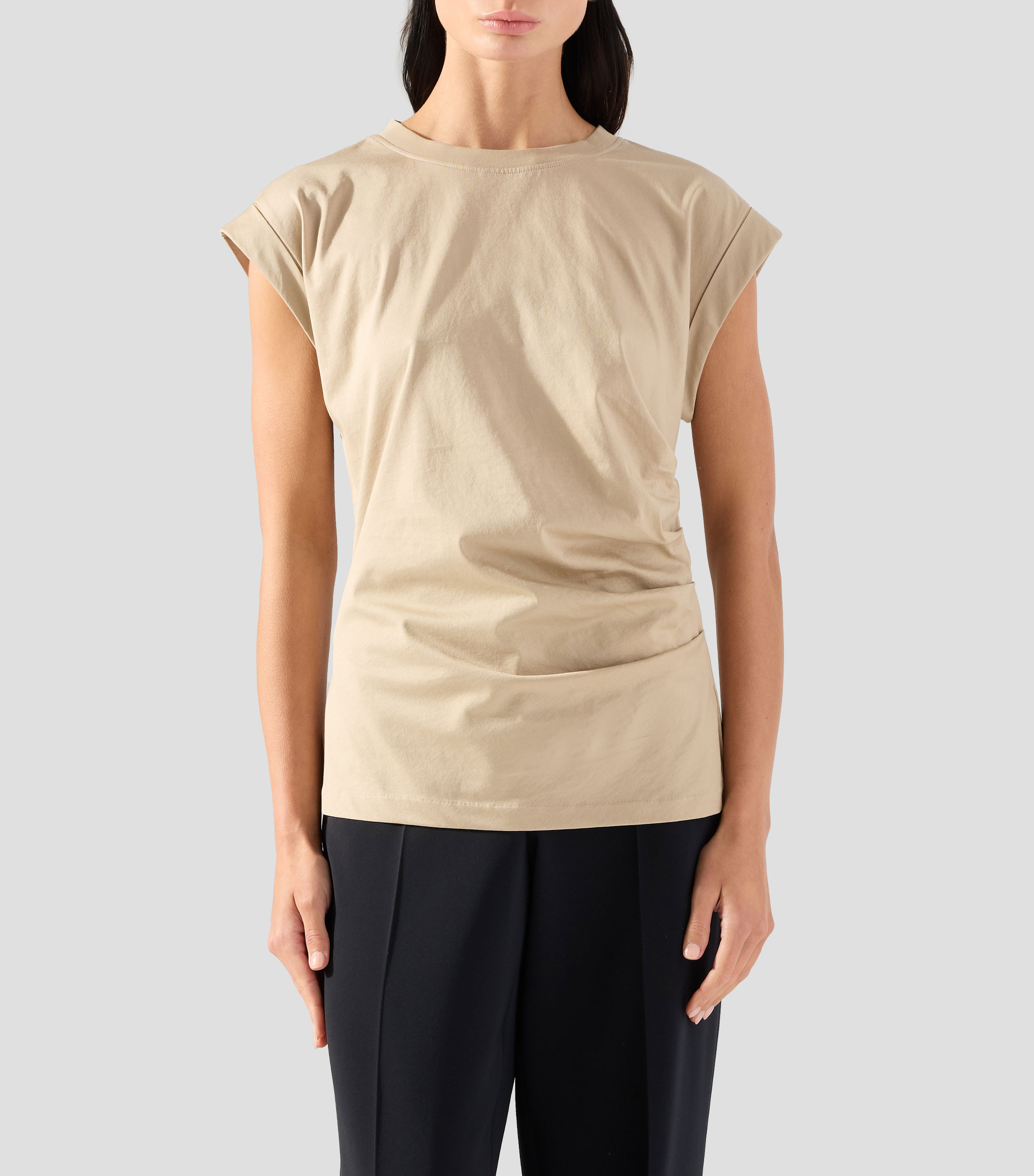 Blusa slim de algodón mercerizado con puños enrollados Mujer