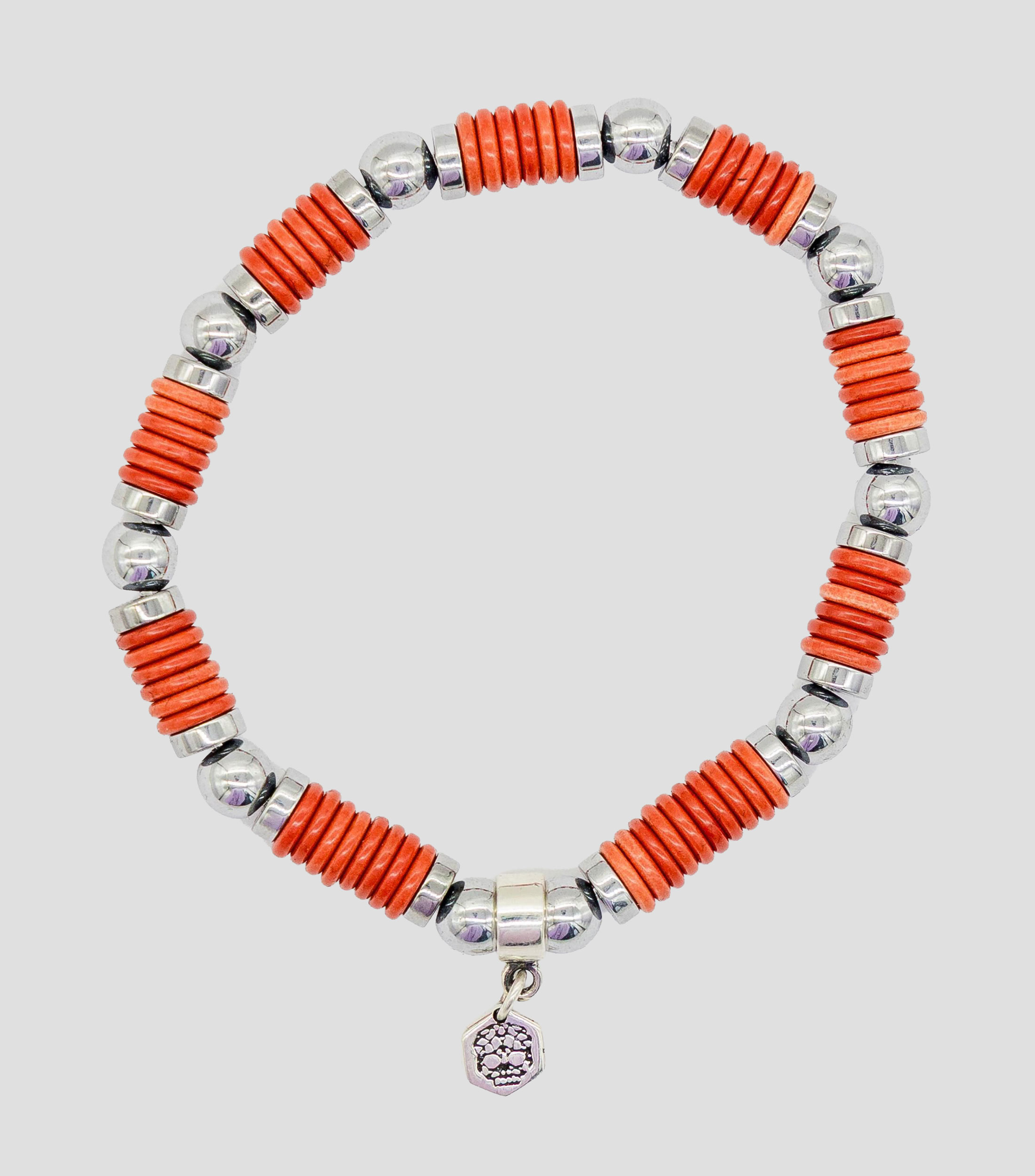 Pulsera en plata 925 roja con cuentas esféricas Hombre