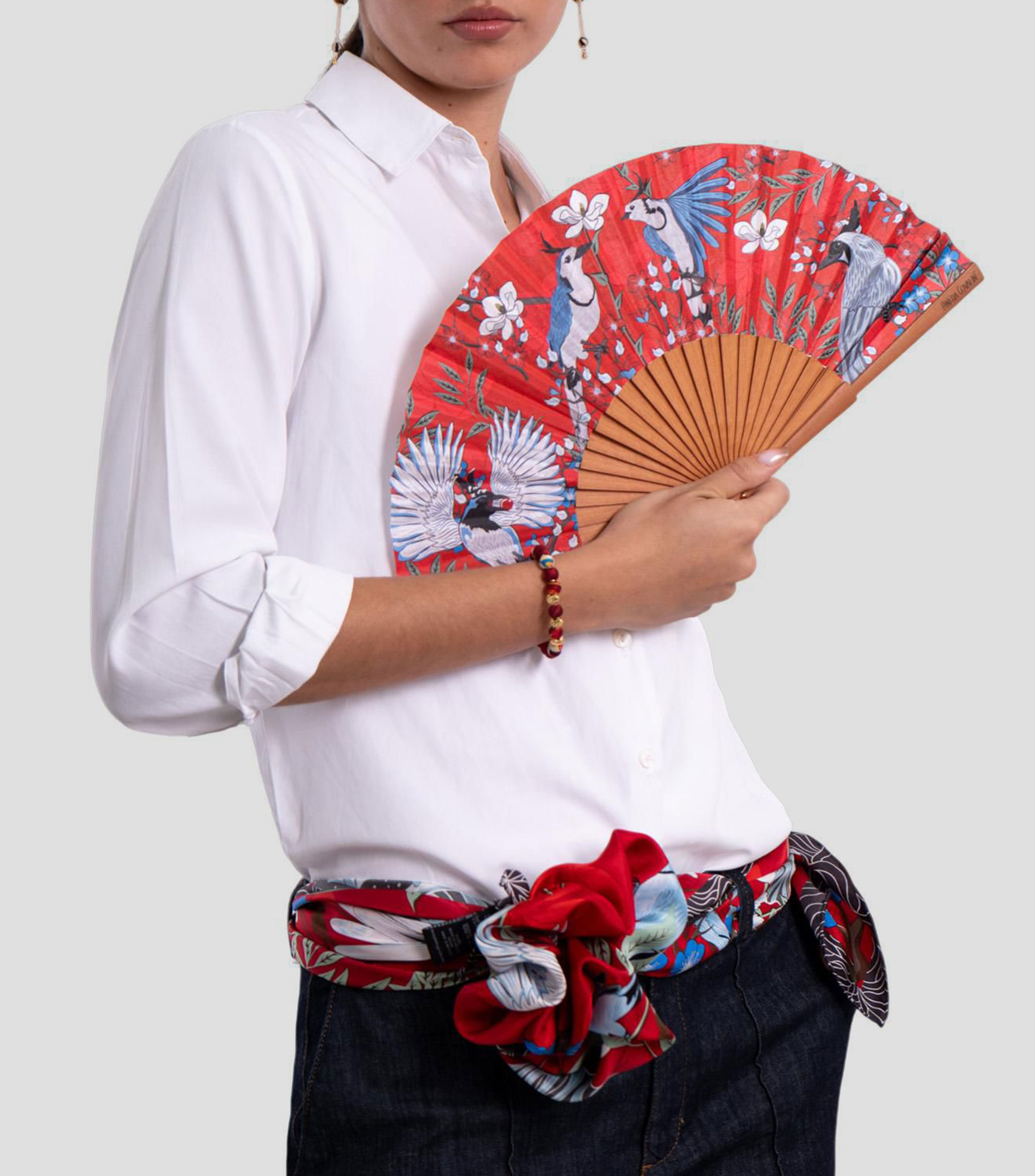 Abanico rojo Estampado IIK Urraca Mexicana Mujer