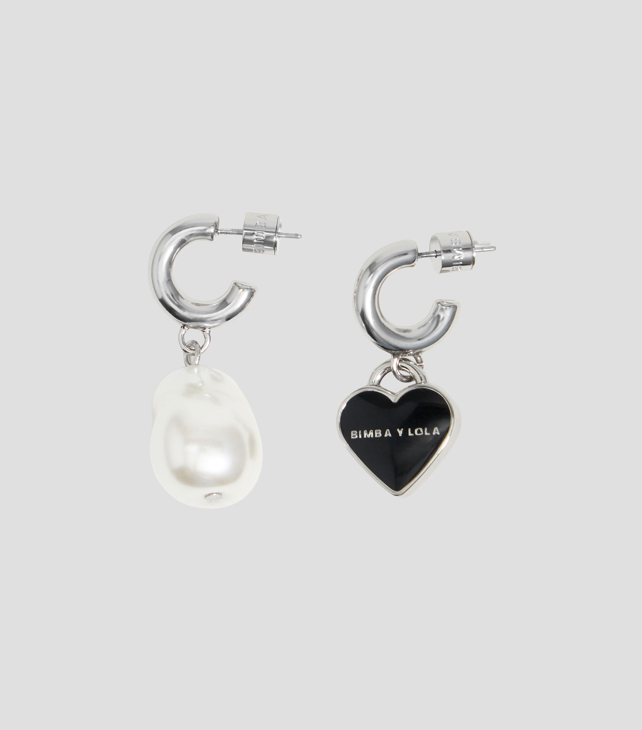 Pendientes aro corazon y perla plateado Mujer