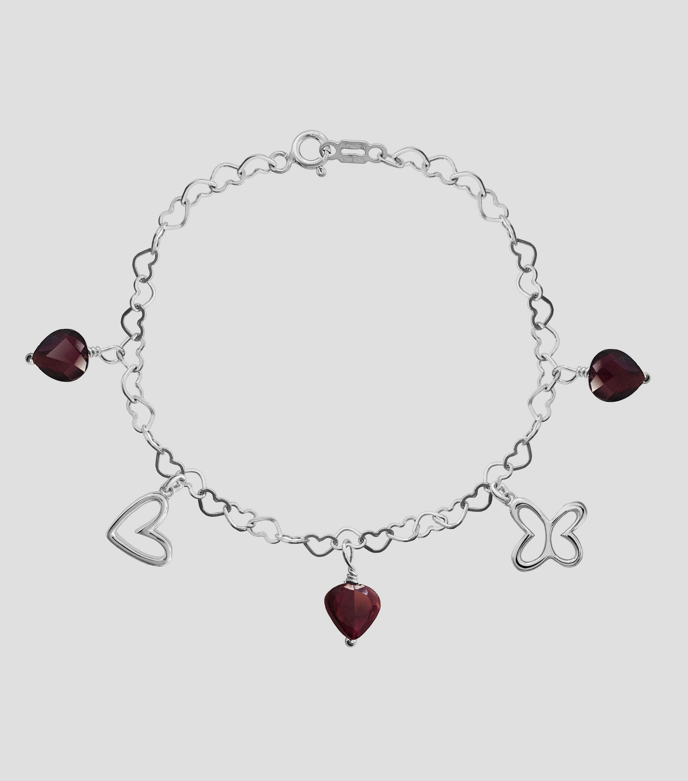 Pulsera Corazón Mariposas en plata Mujer