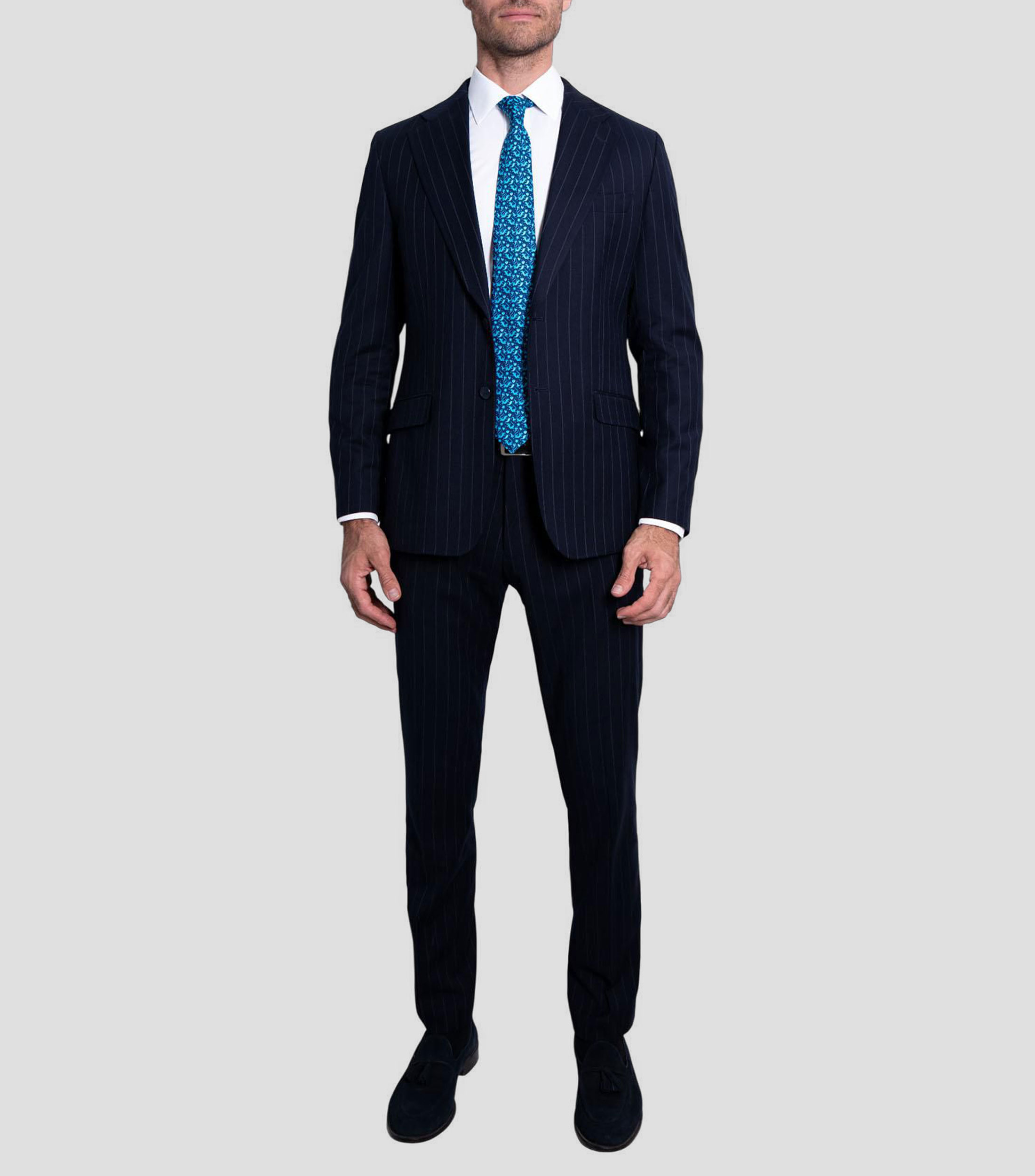 Corbata ancha de seda azul marino estampada S8 Iguana Mexicana