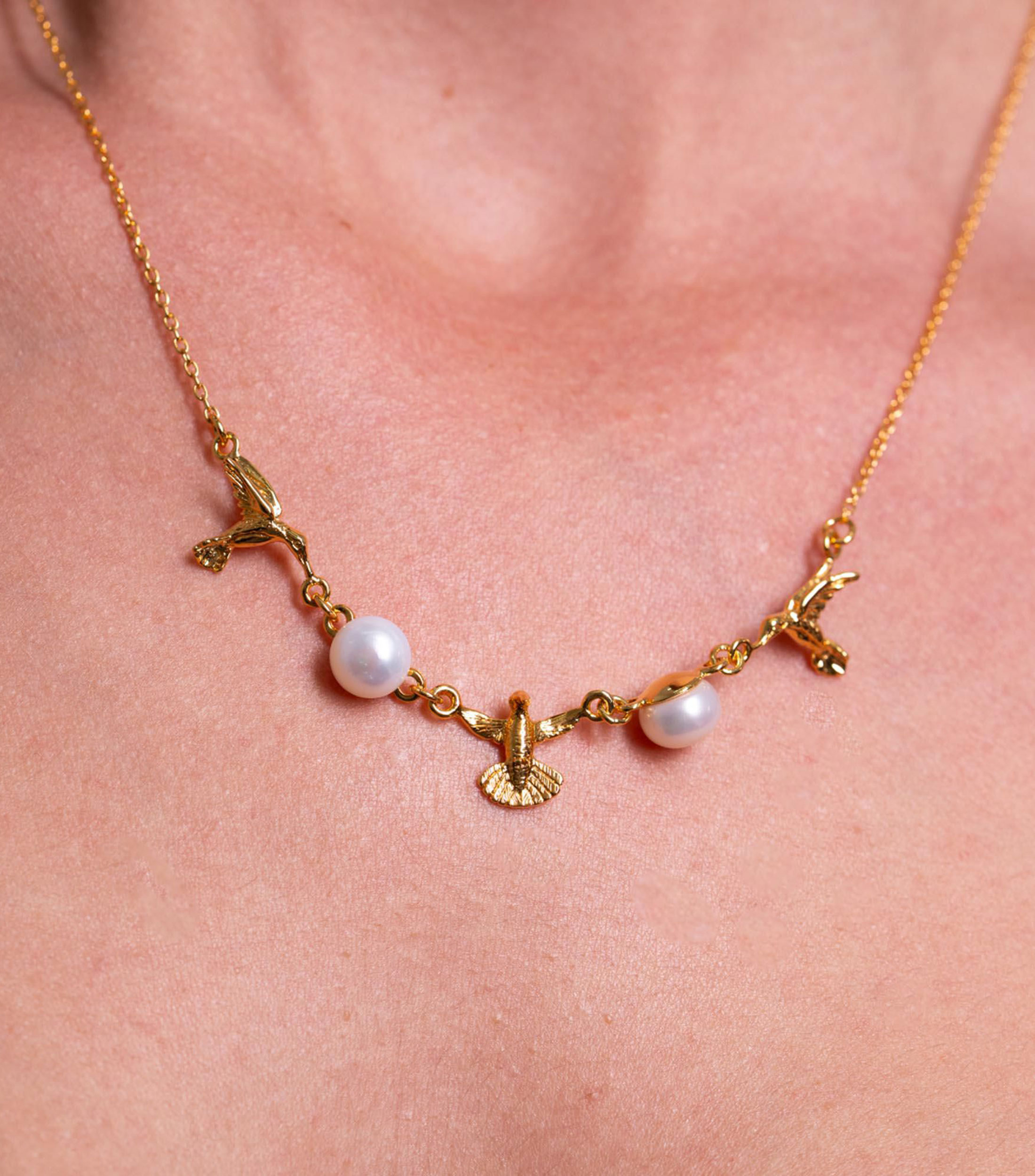 Collar colibrís con perlas cultivadas Mujer