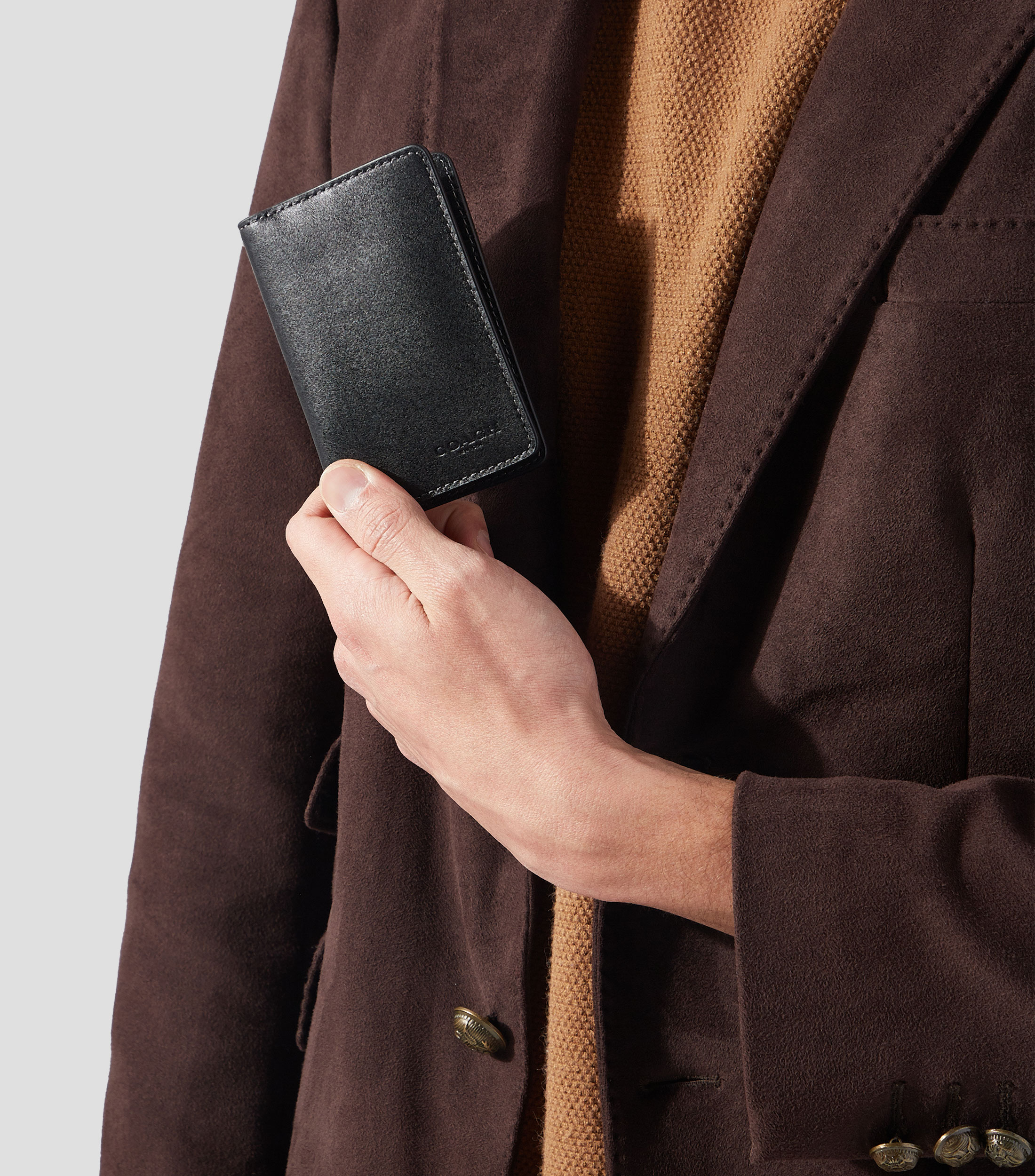 Cartera bifold en piel vacuna liso Hombre