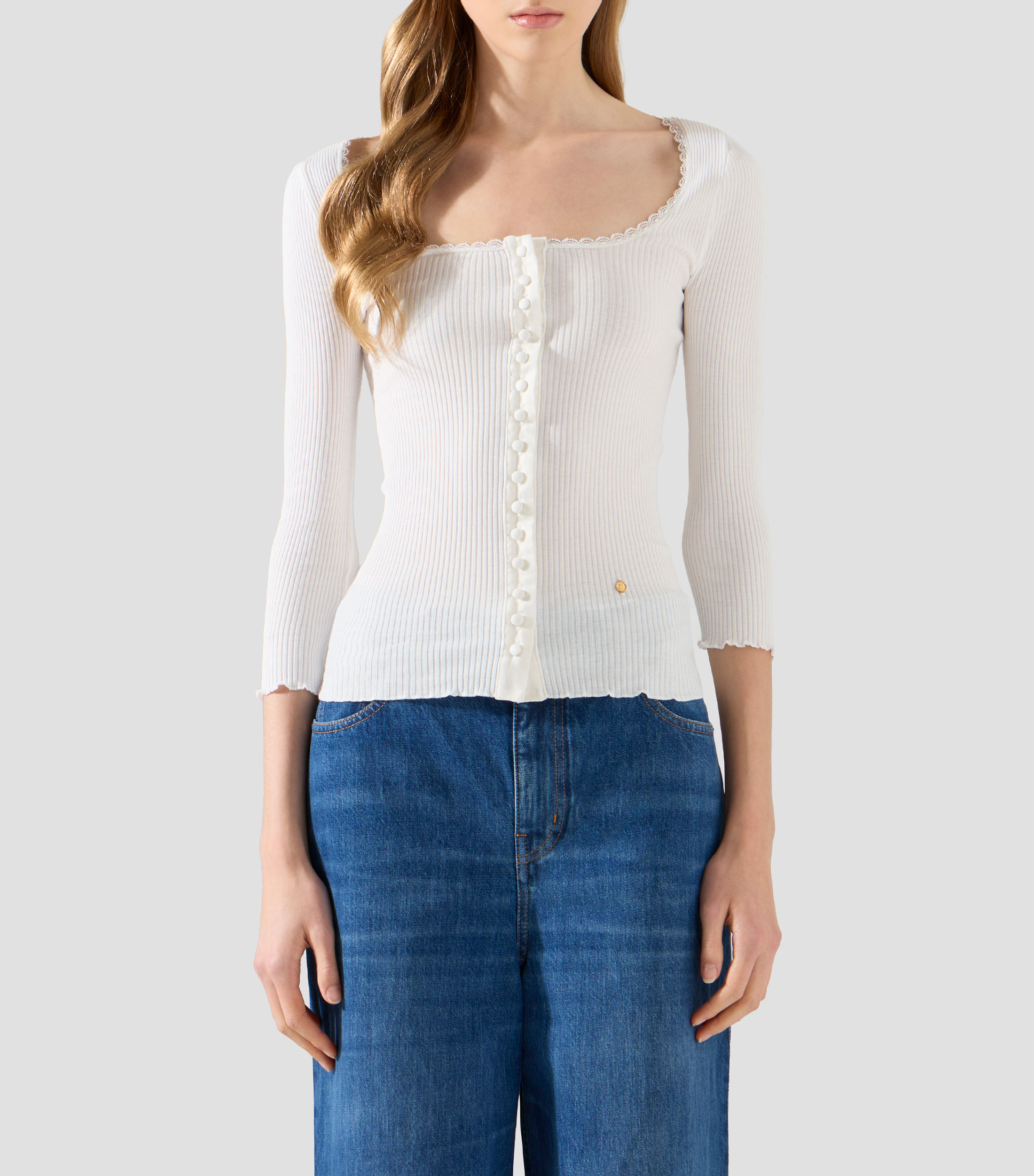 Blusa lisa manga 3/4 Mujer