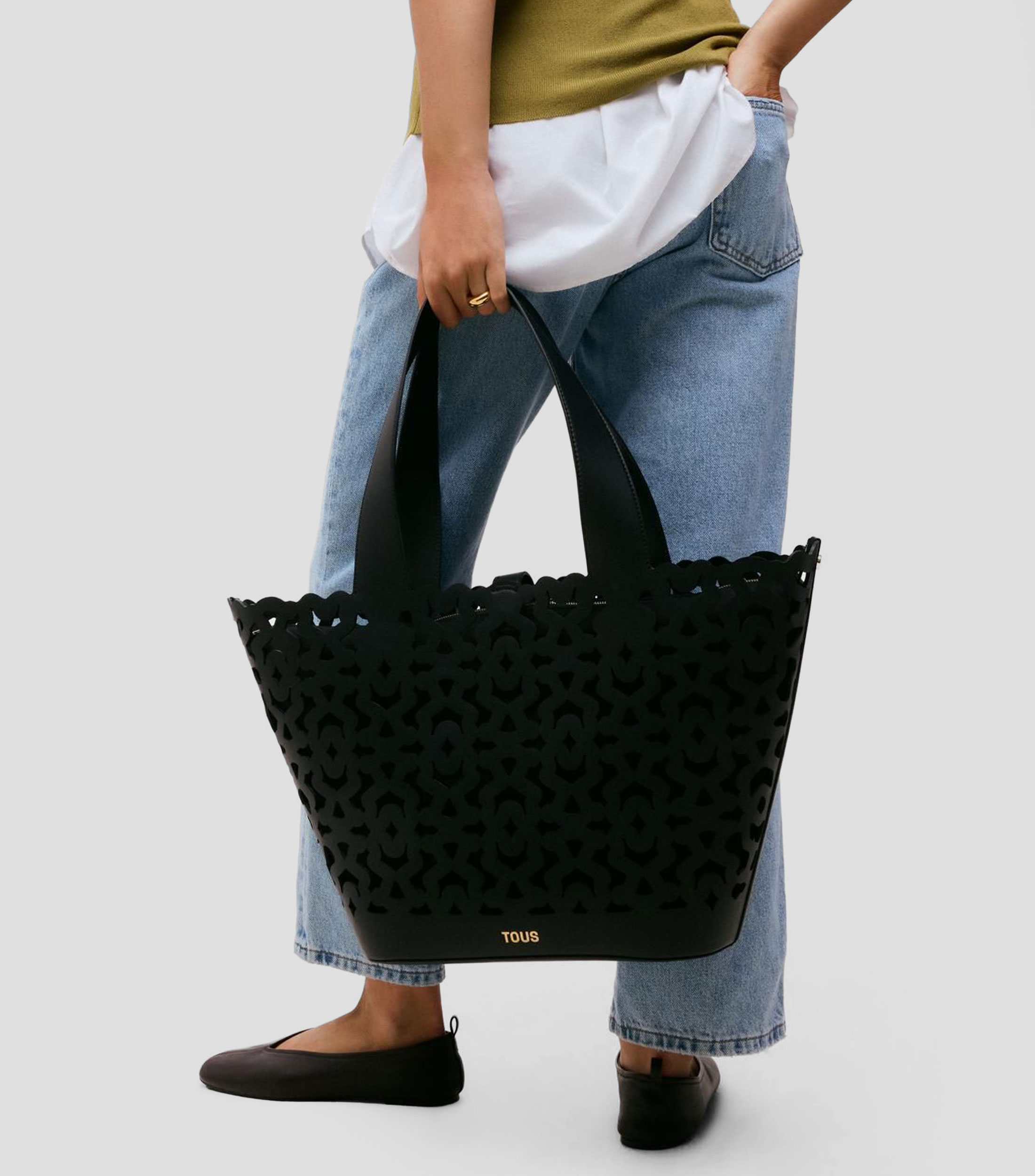 Bolsa tote negra en piel Bear Shock lisa Mujer