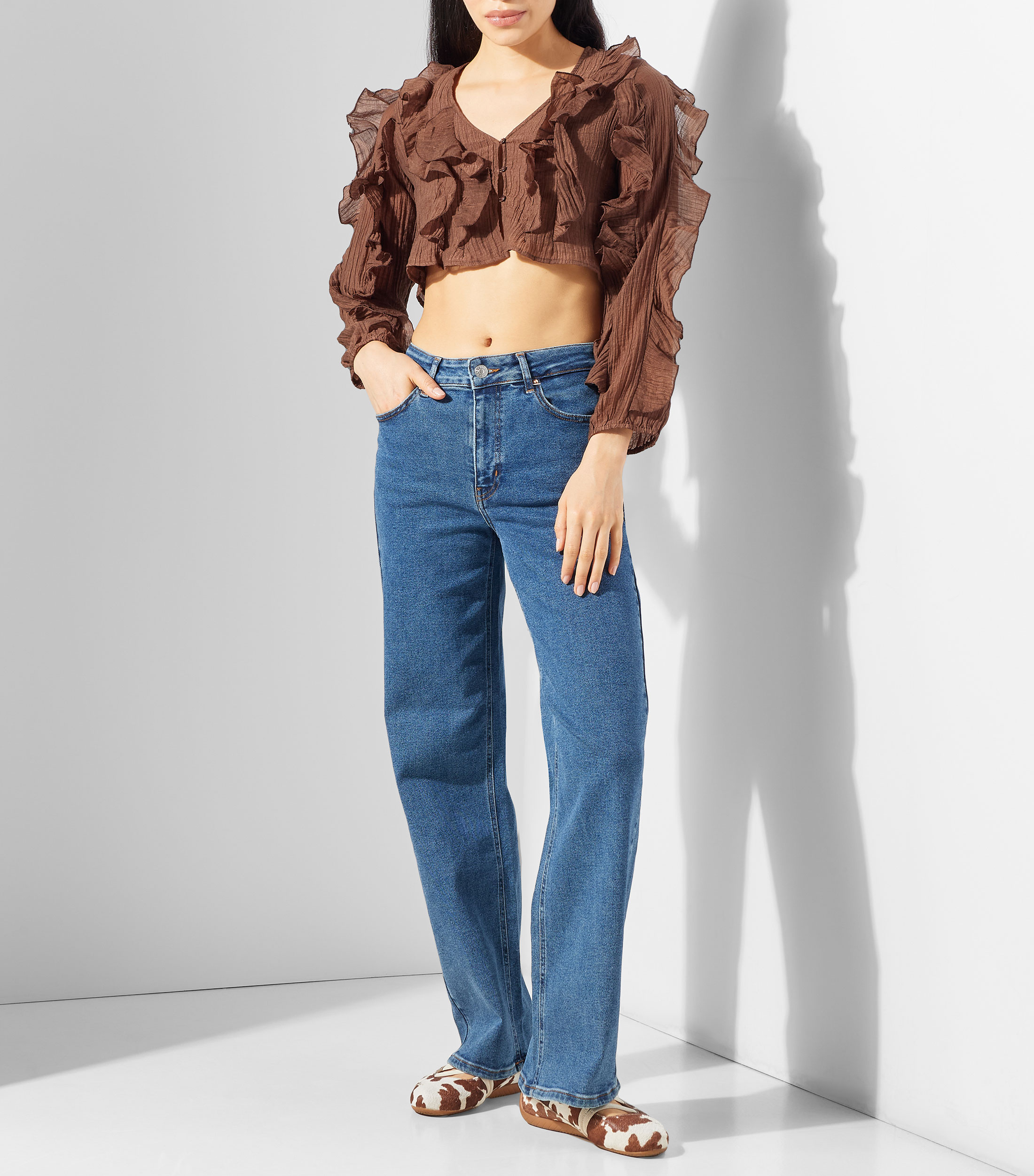 Blusa lisa manga larga Mujer
