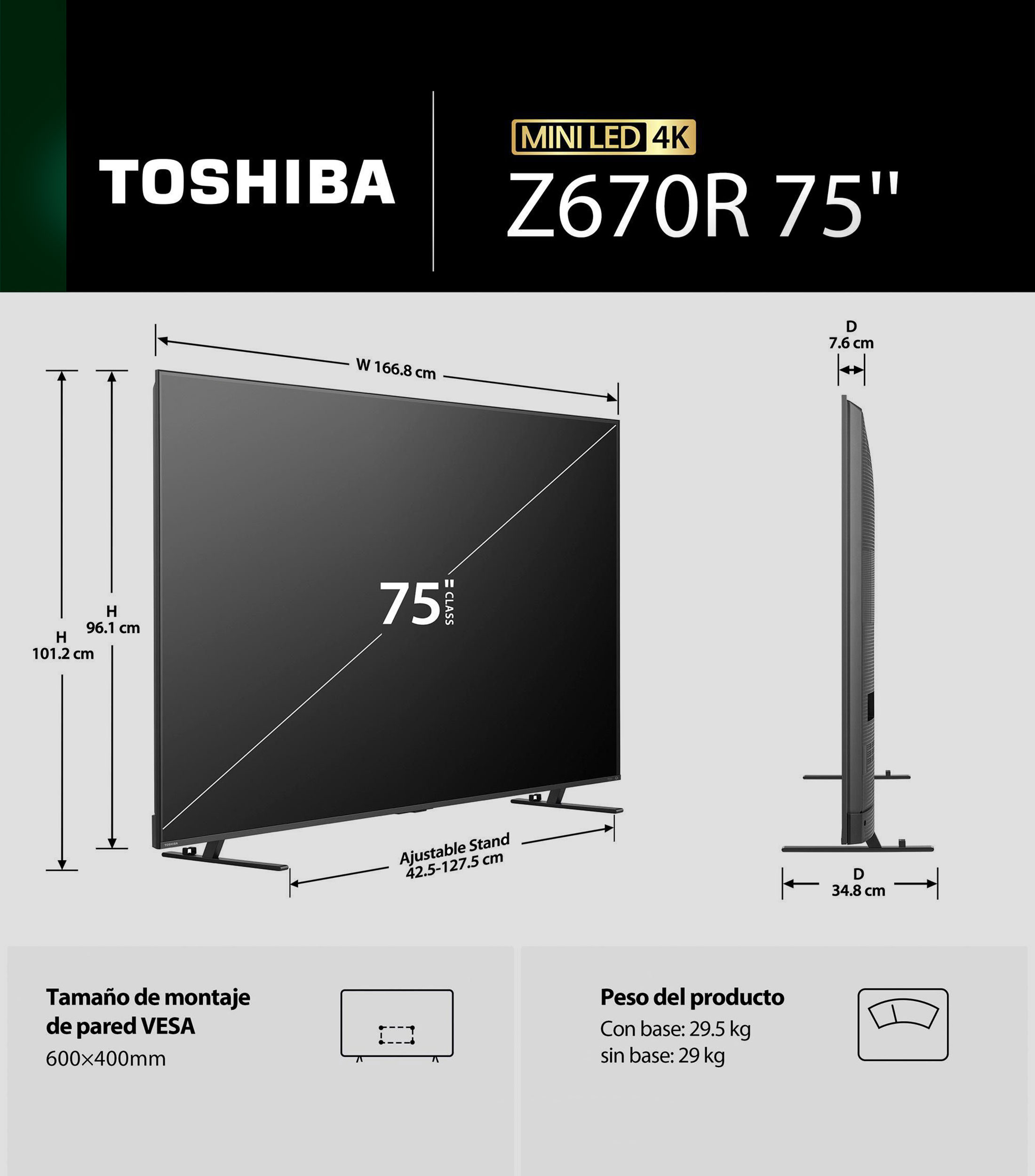 Pantalla 75 Pulgadas Plana MiniLED 4K 75Z670RM FIRE TV