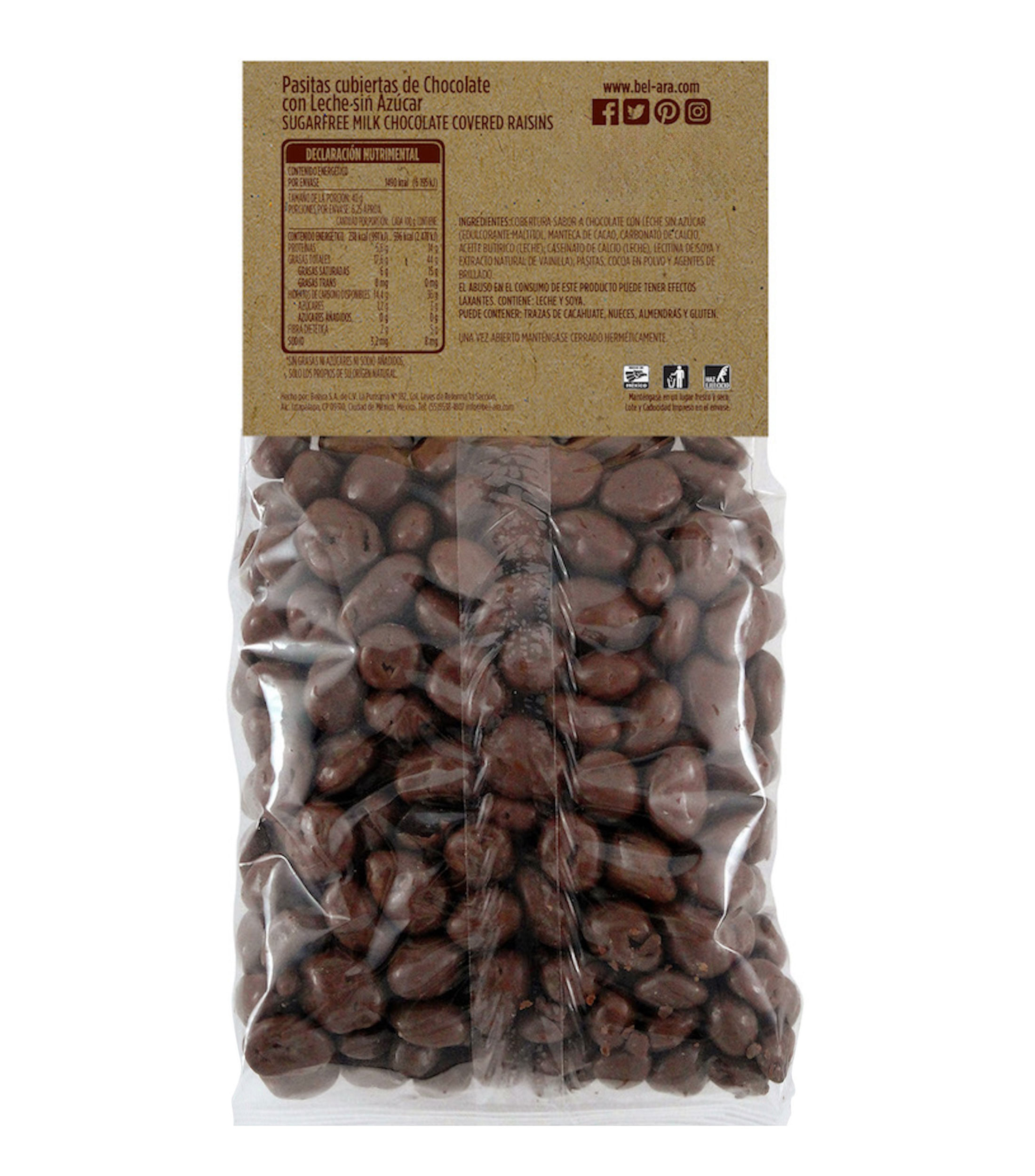 Pasita con Chocolate de Leche sin Azúcar Añadida, 250 g