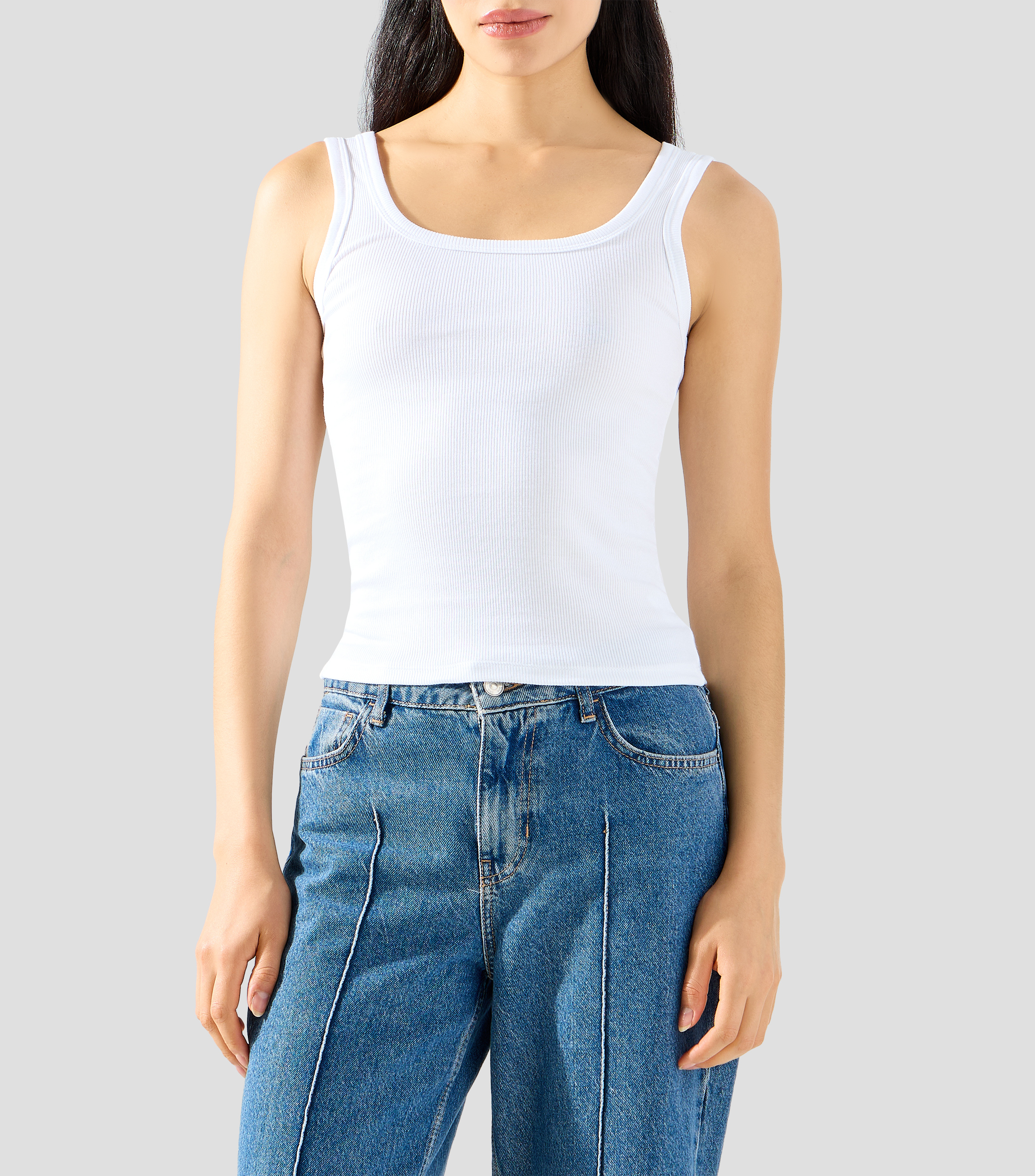 Top cuello redondo sin mangas liso Mujer