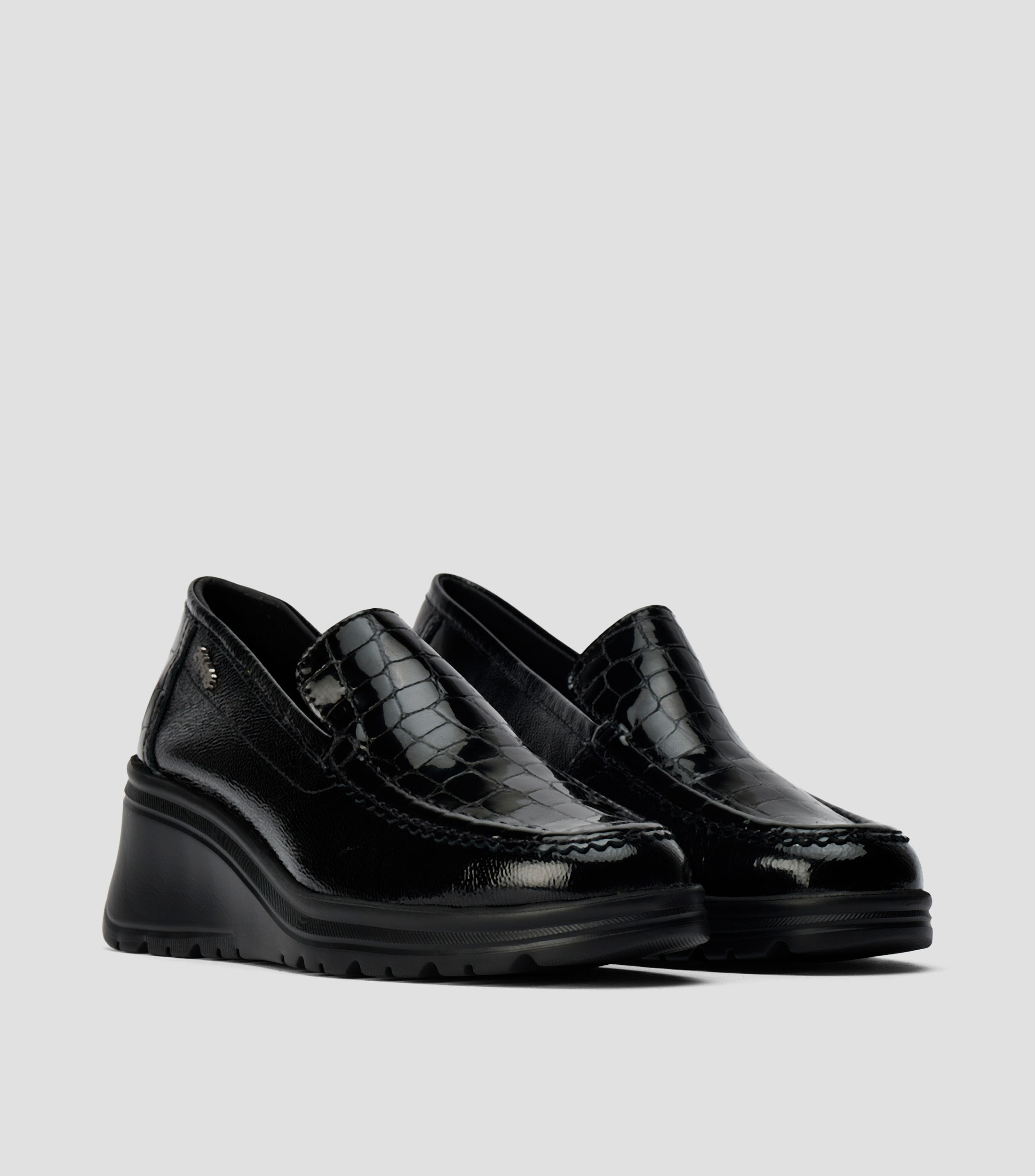 Zapatos casuales de tacón madiano ancho en piel Mujer