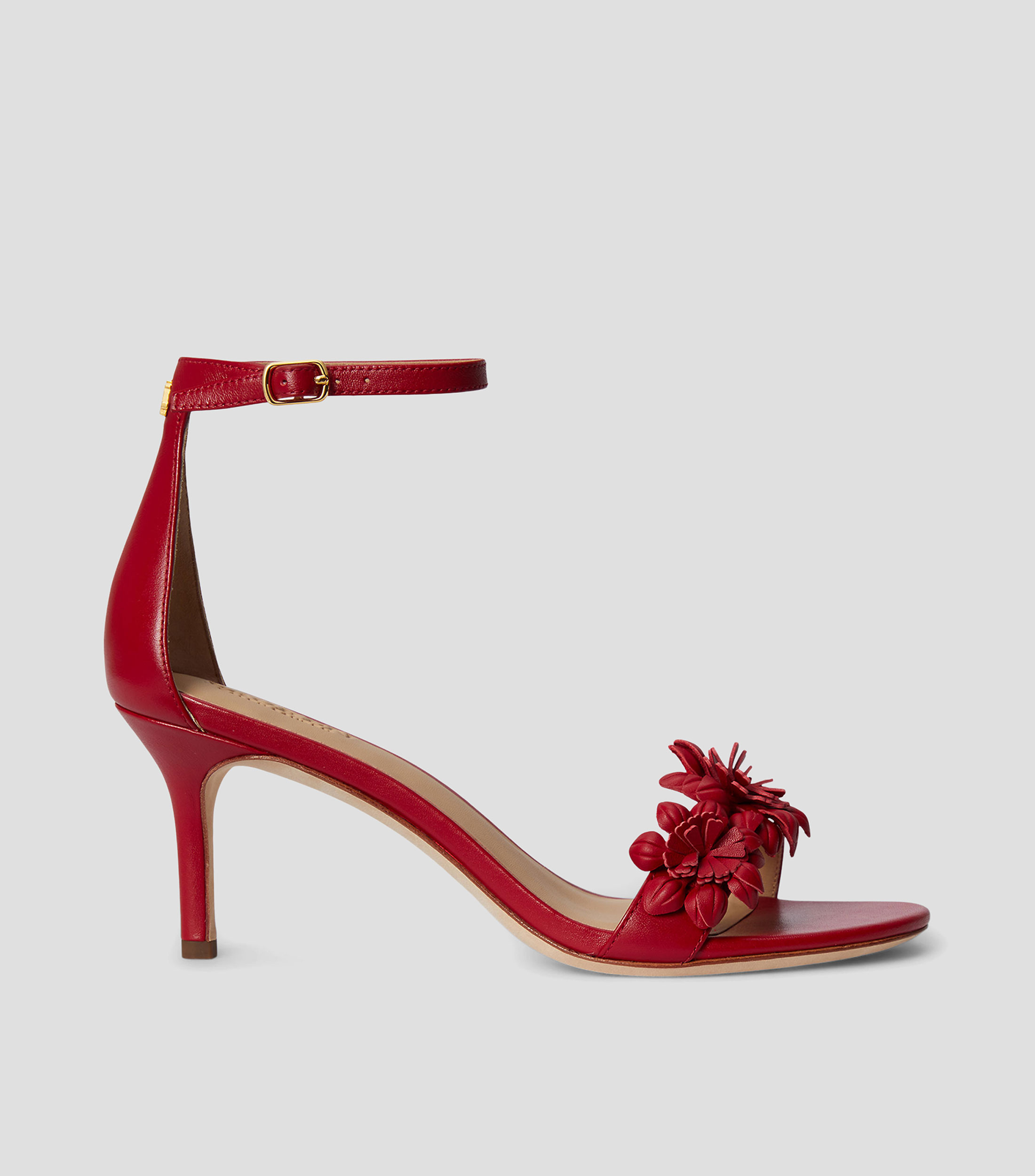 Sandalias de tacón medio con adorno floral de napa Allie Mujer