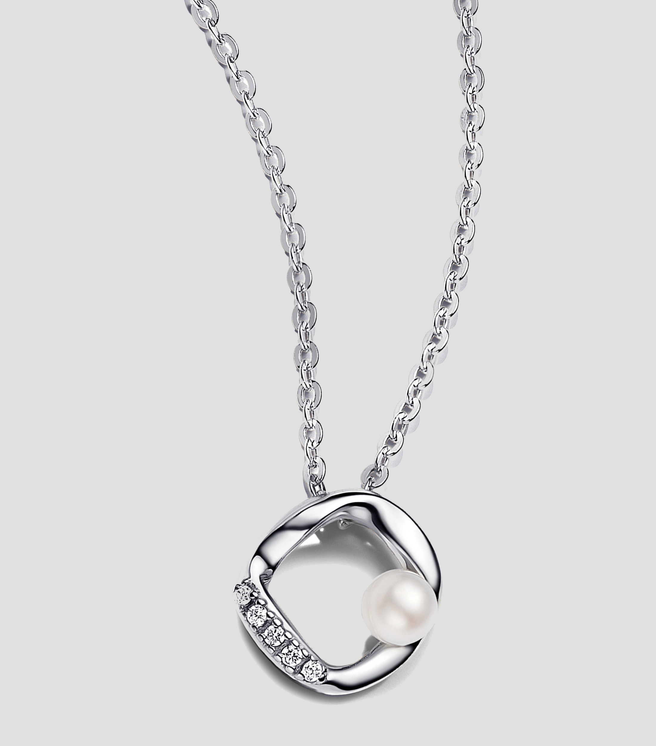 Collar en Plata .925 Circulo Forma Organica en Pave y Perla Cultivada de Agua Dulce Mujer