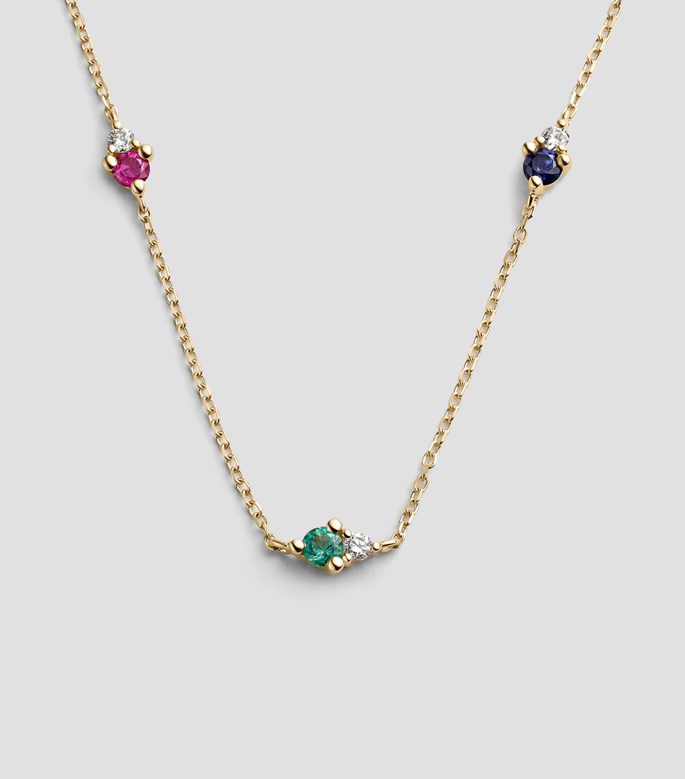 Collar en oro amarillo de 9 kilates con zafiro, esmeralda, rubí y diamantes Great Three Mujer