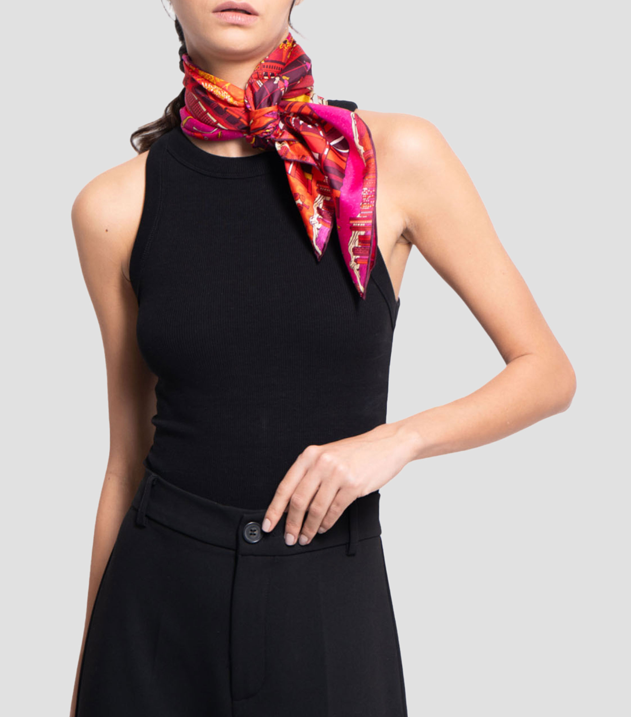 Mascada en seda estampado Mujer