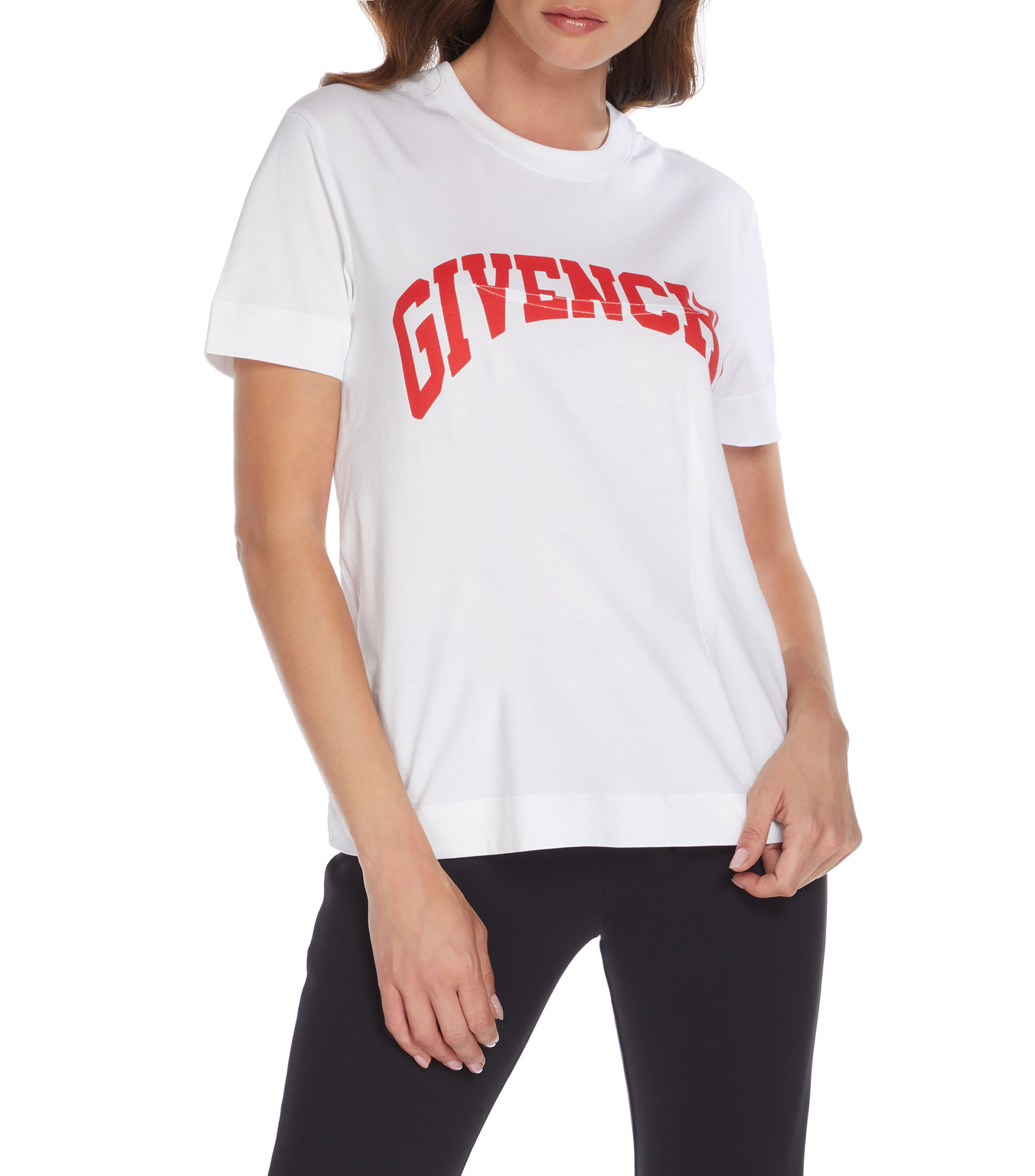Givenchy: Playera blanca de cuello redondo y manga corta estampada ...