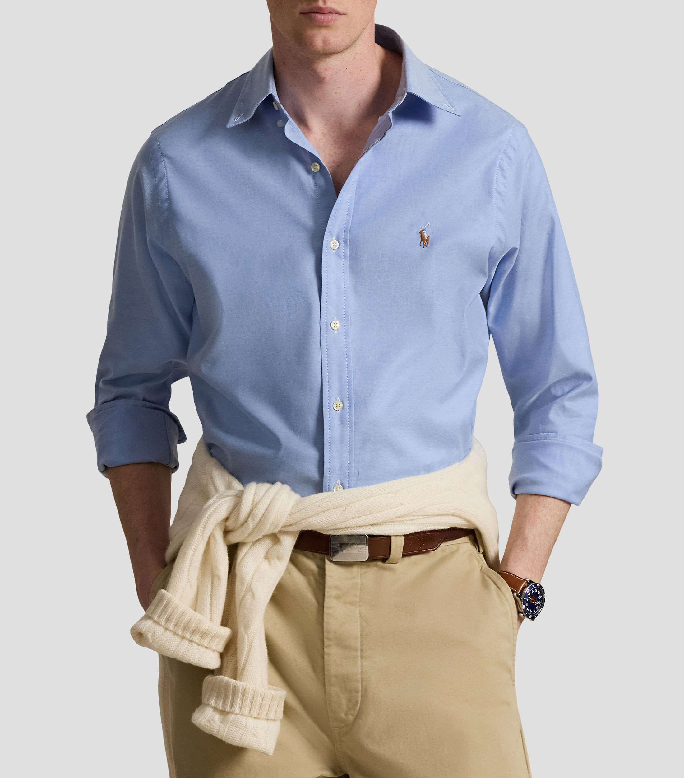 Camisa lisa manga larga Hombre