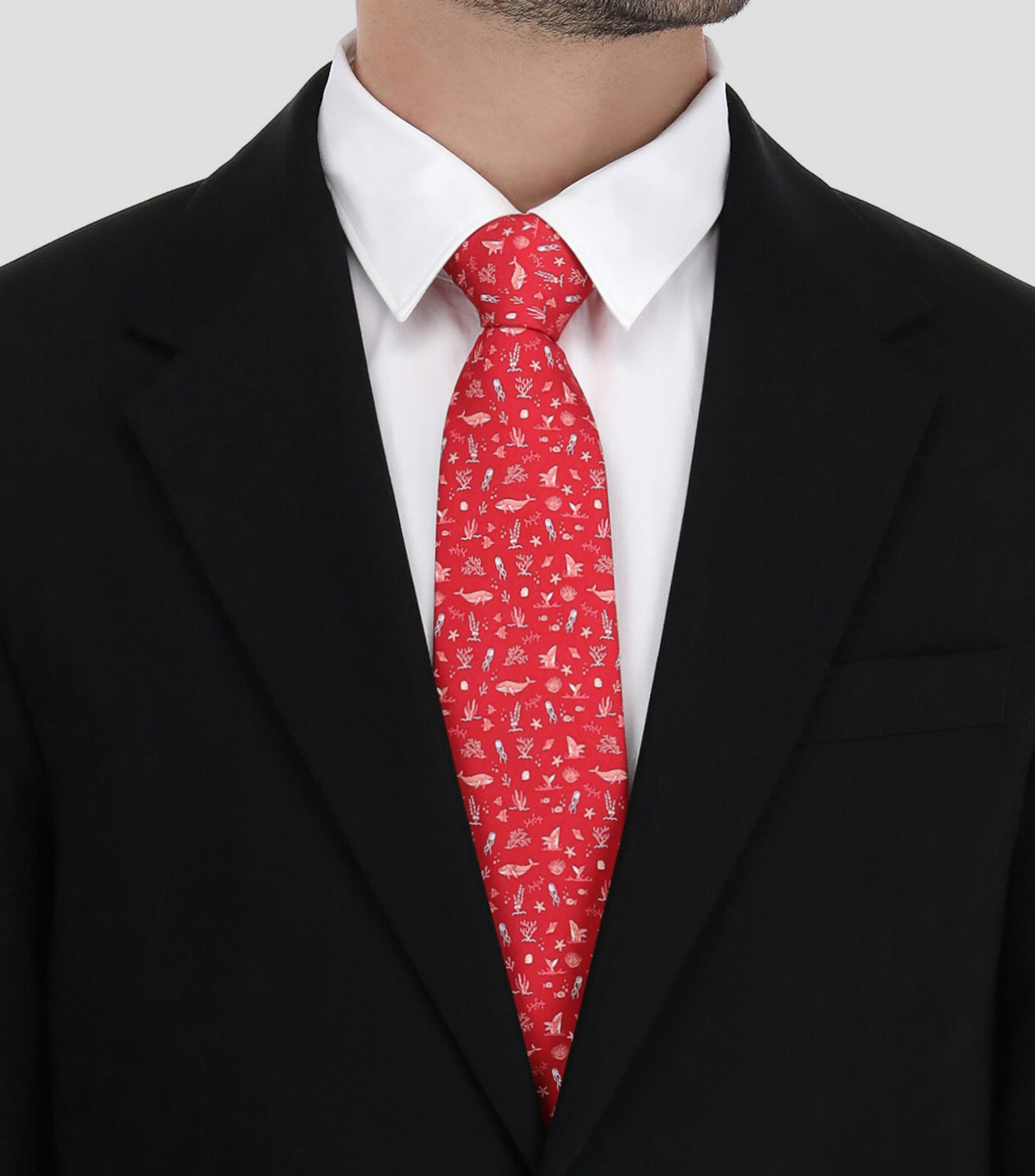 Corbata ancha de seda rojo con ballenas