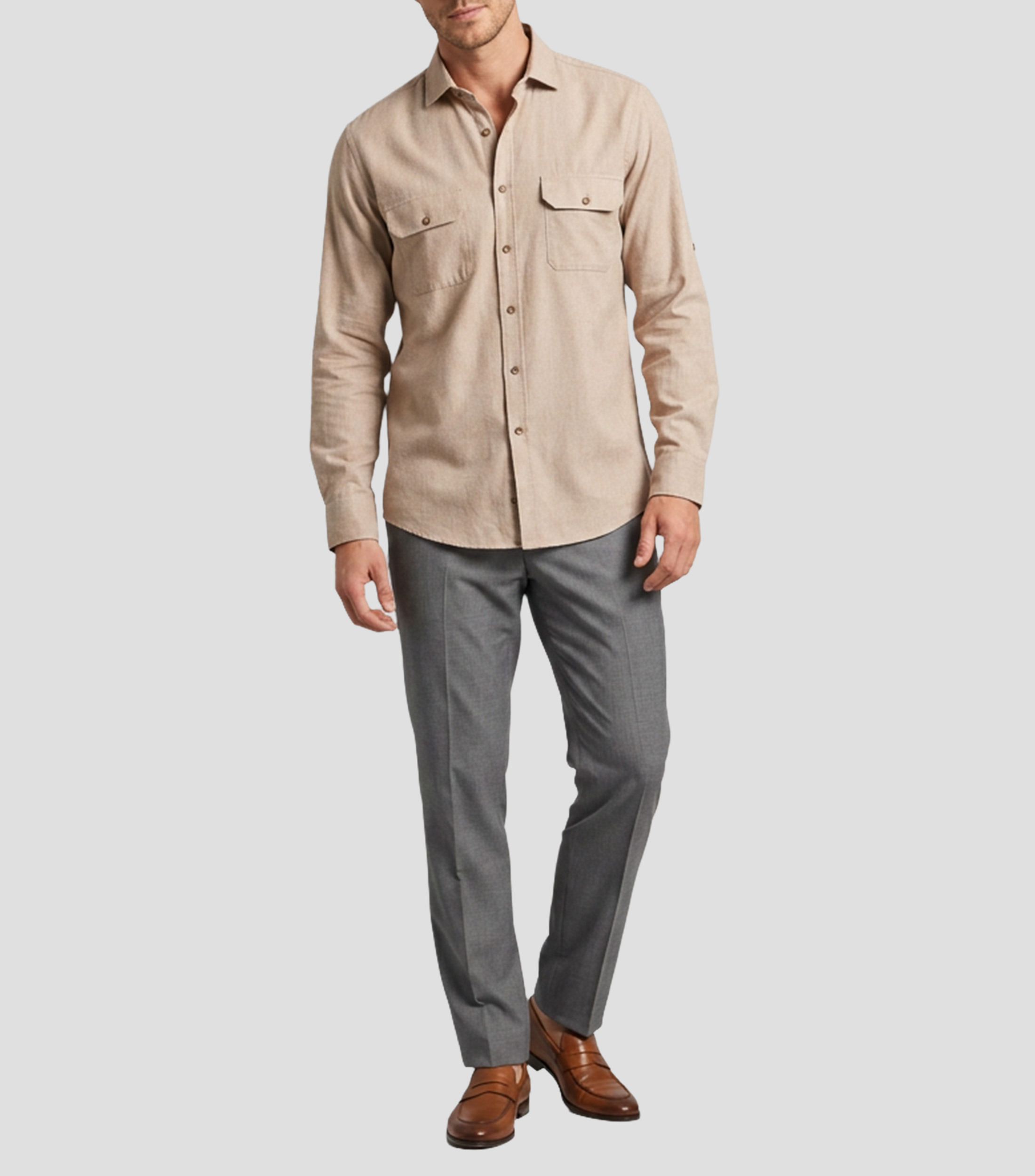 Camisa jaspeada manga larga Hombre