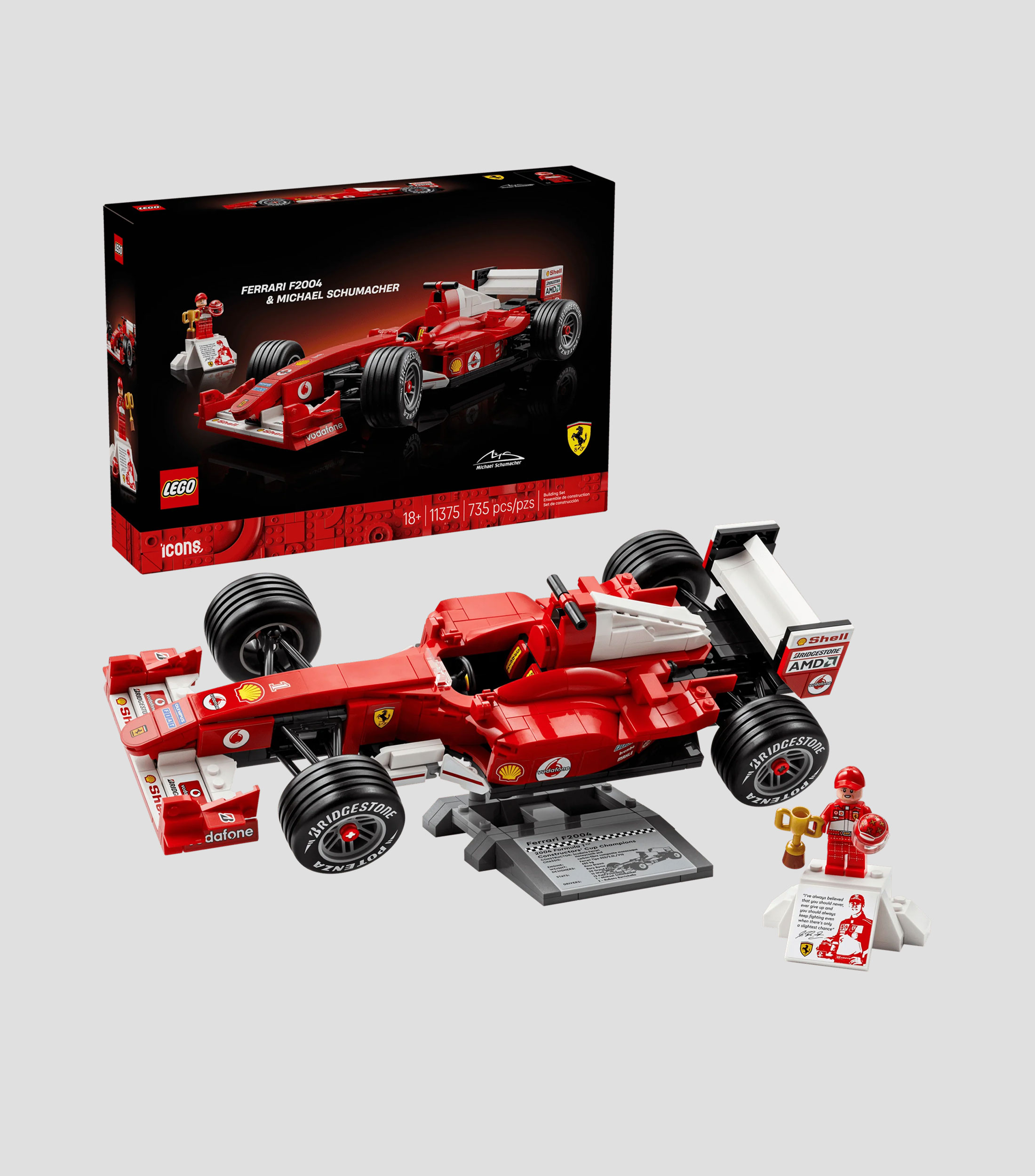 Lego Icons Ferrari F2004 y Michael Schumacher