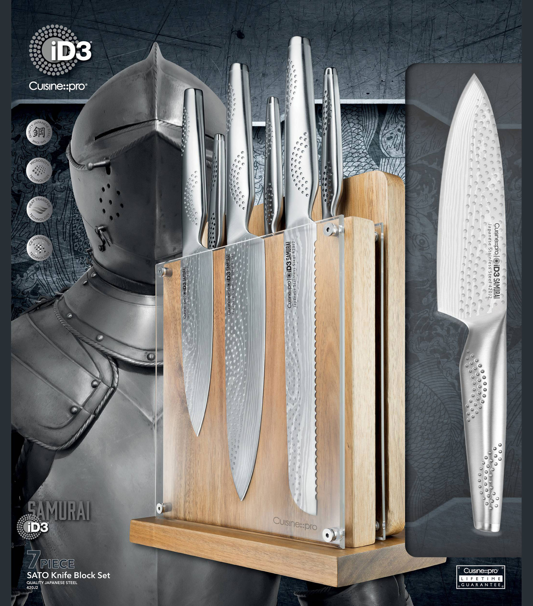 Bloque para cuchillos 7 piezas Samurai Sato en acero inoxidable