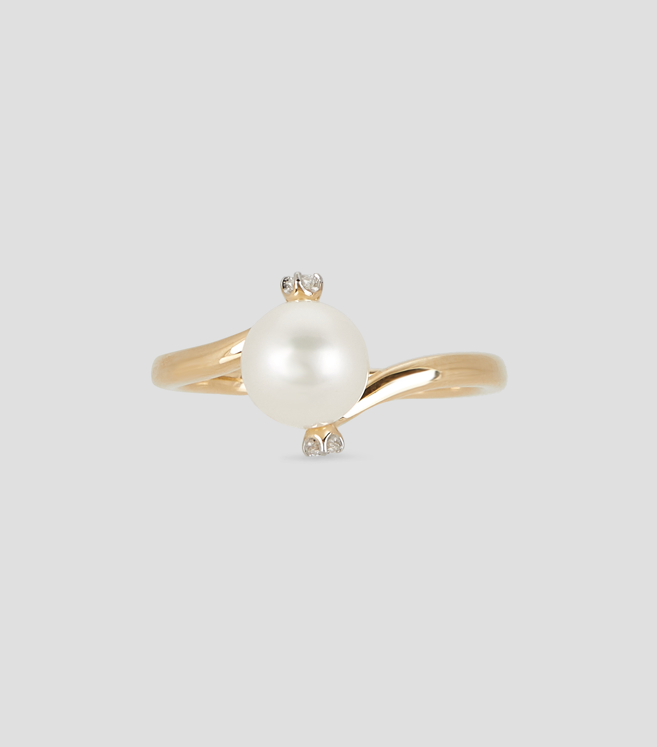 Anillo en oro de 14 kilates con perla y diamante Mujer