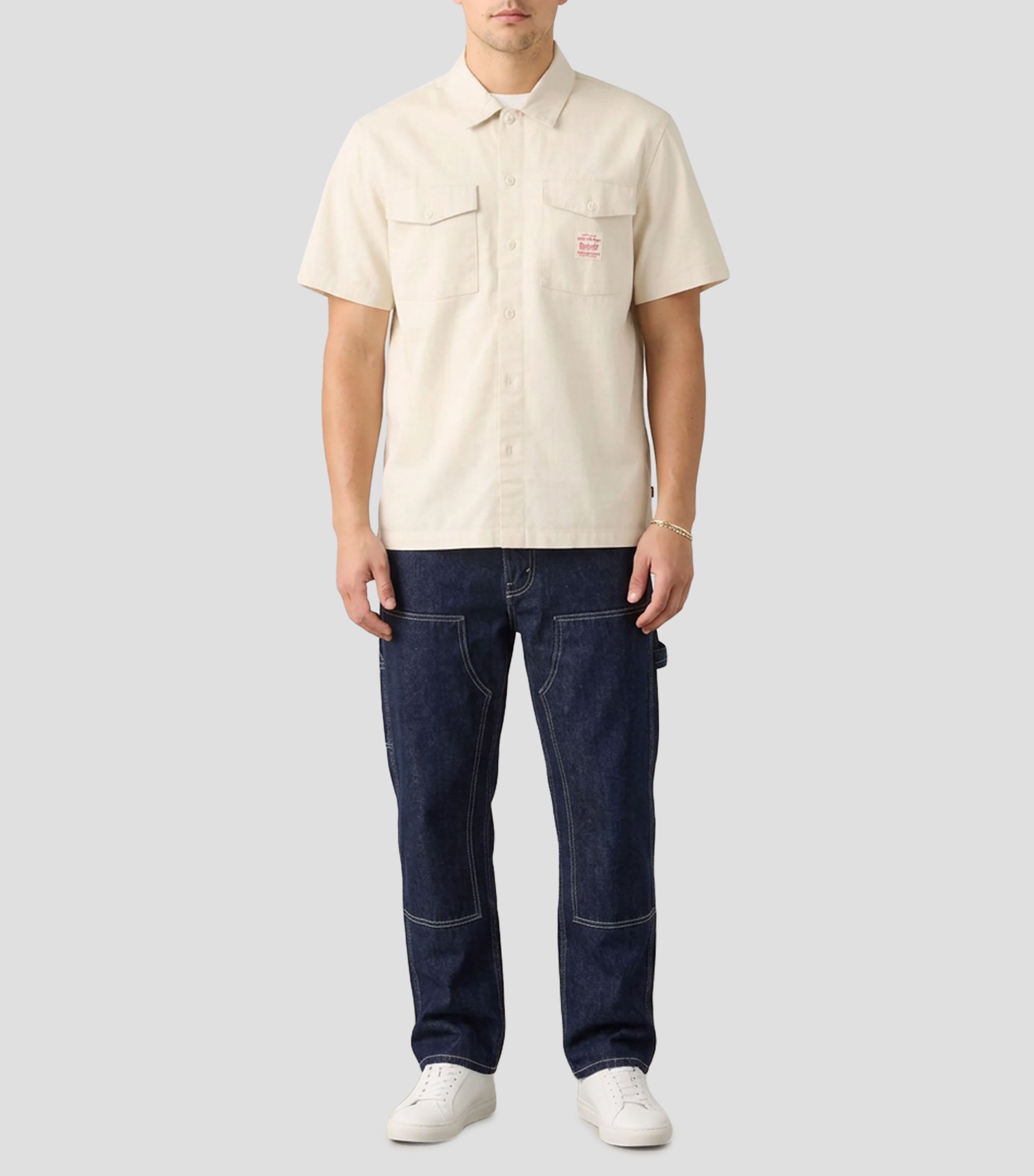 Camisa lisa con manga corta Hombre