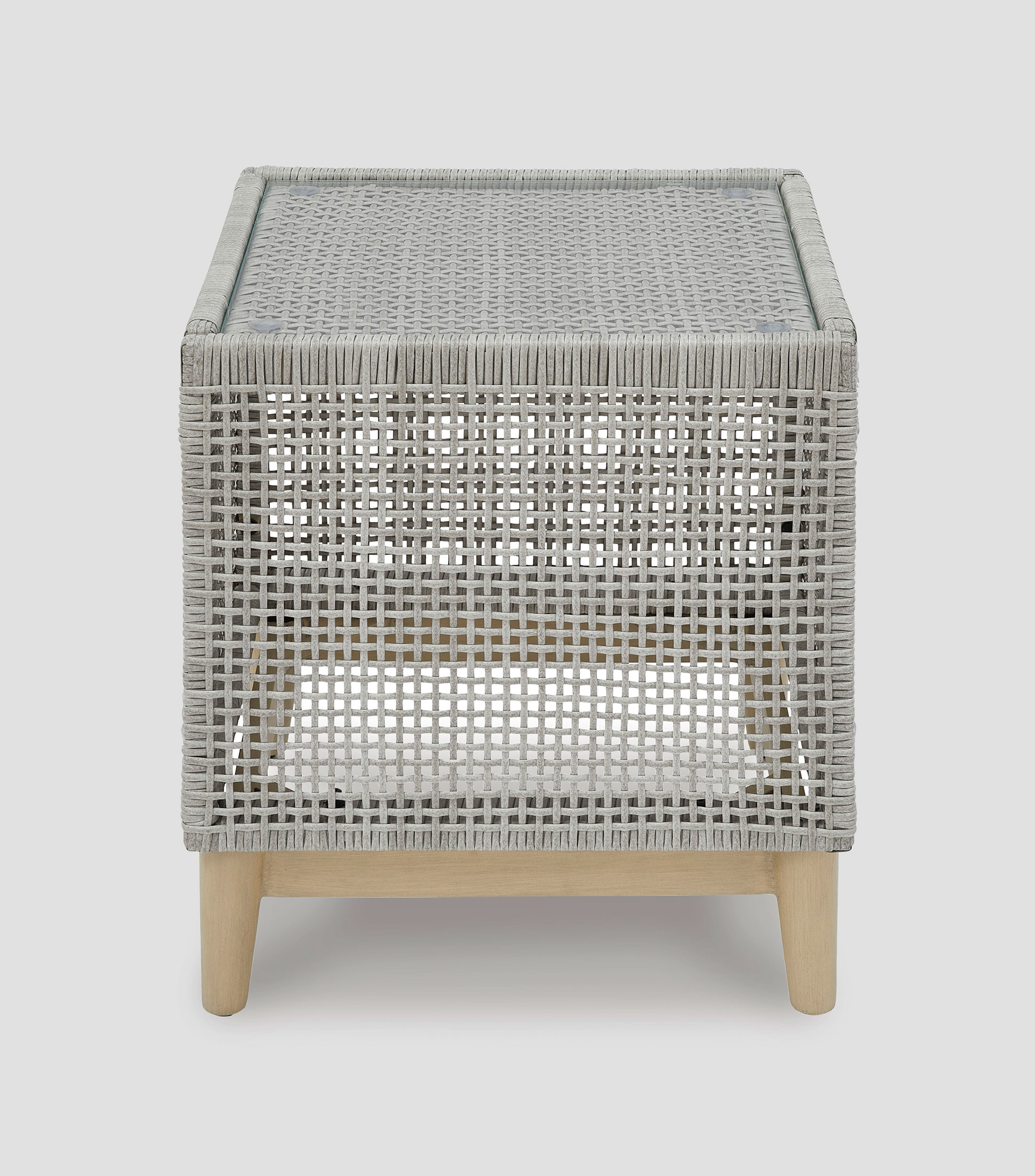 Mesa lateral Rainalto en mimbre de resina con aluminio y vidrio templado gris