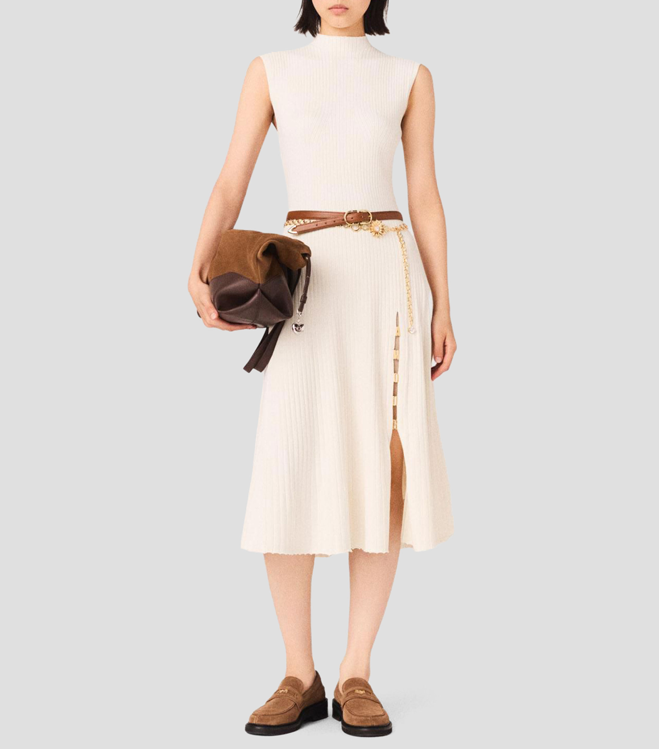 Vestido midi liso Mujer