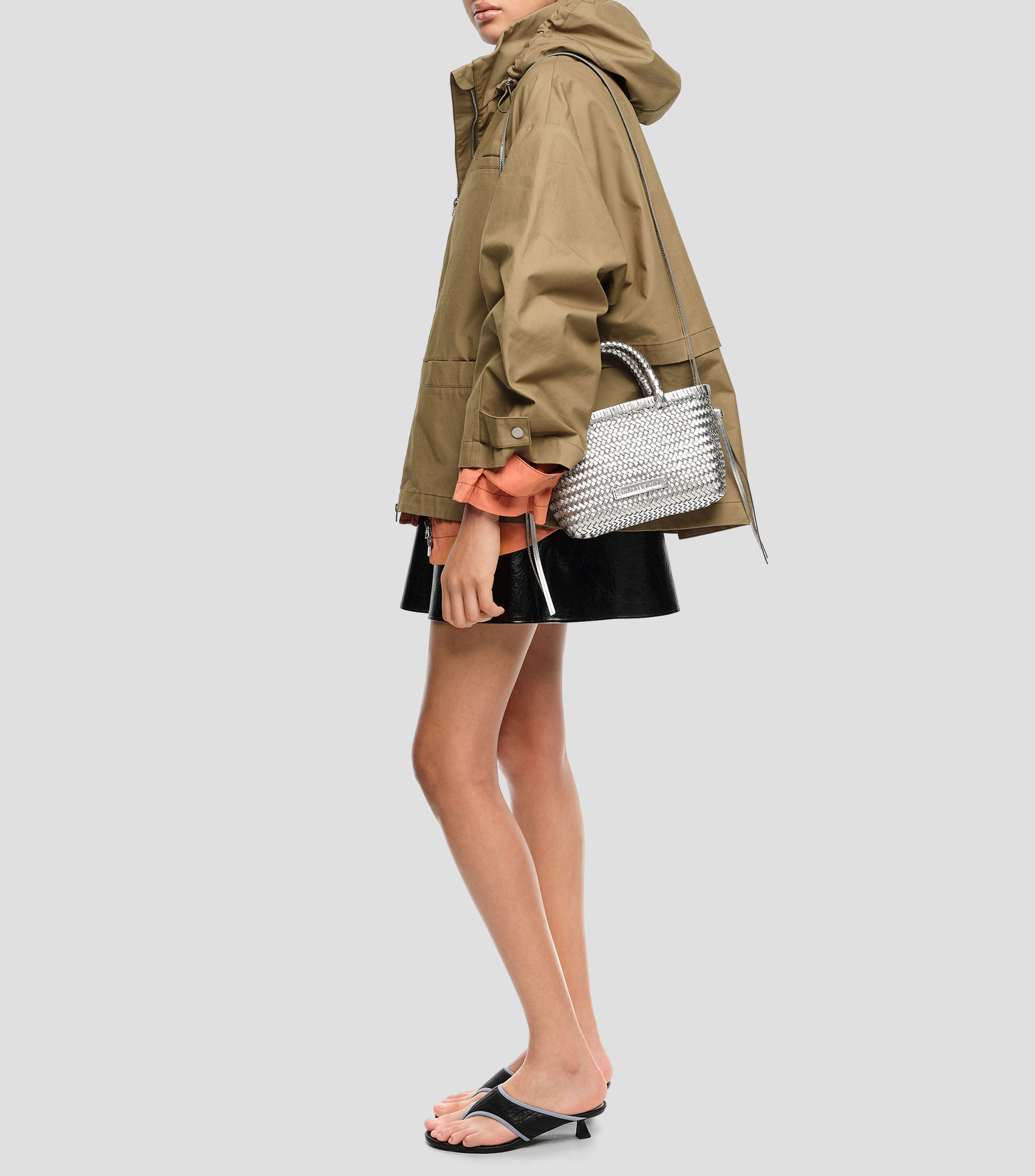 Bolsa mini trenzado piel plata Mujer