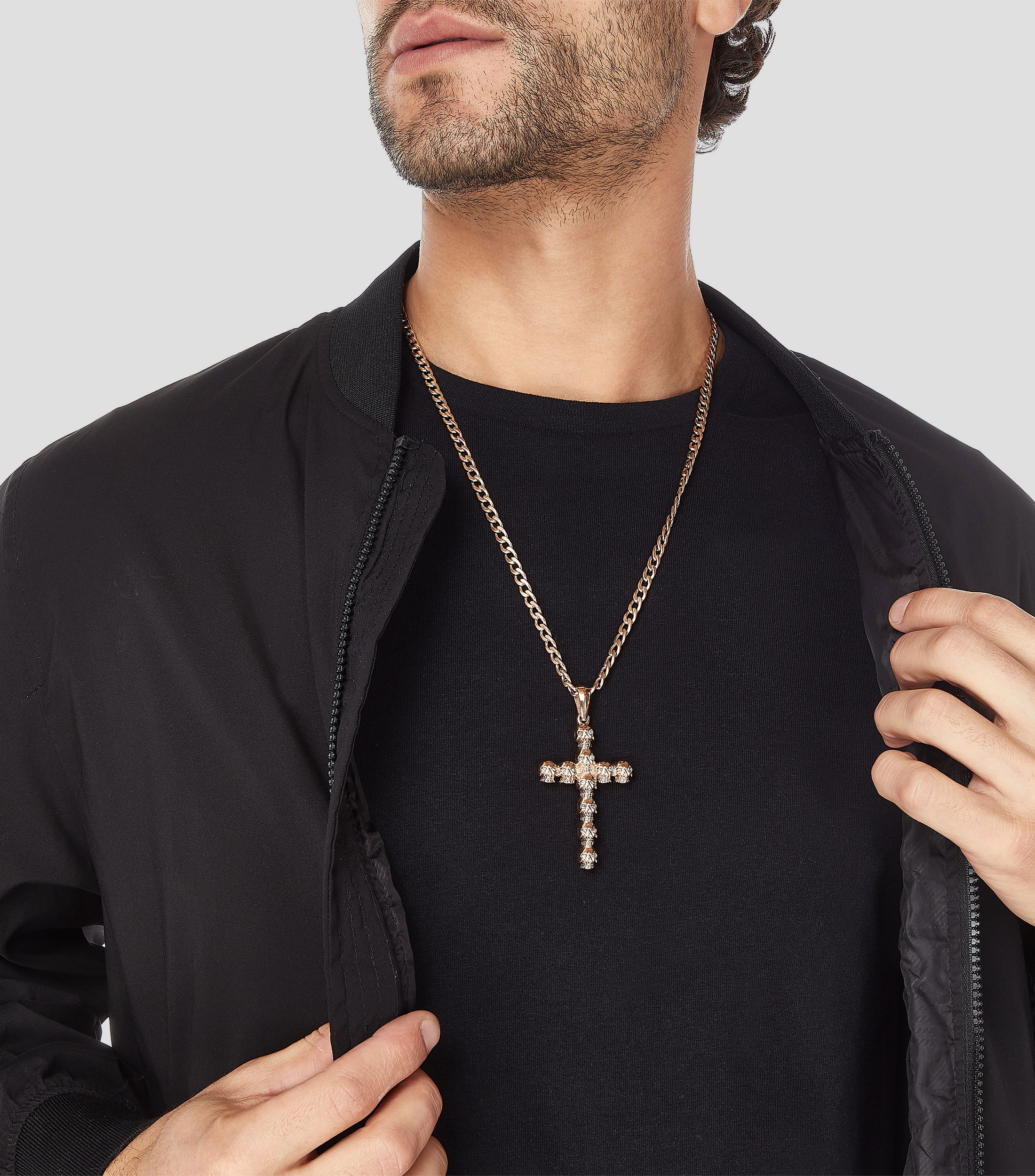 Collar eslabonado con cruz de calaveras Hombre