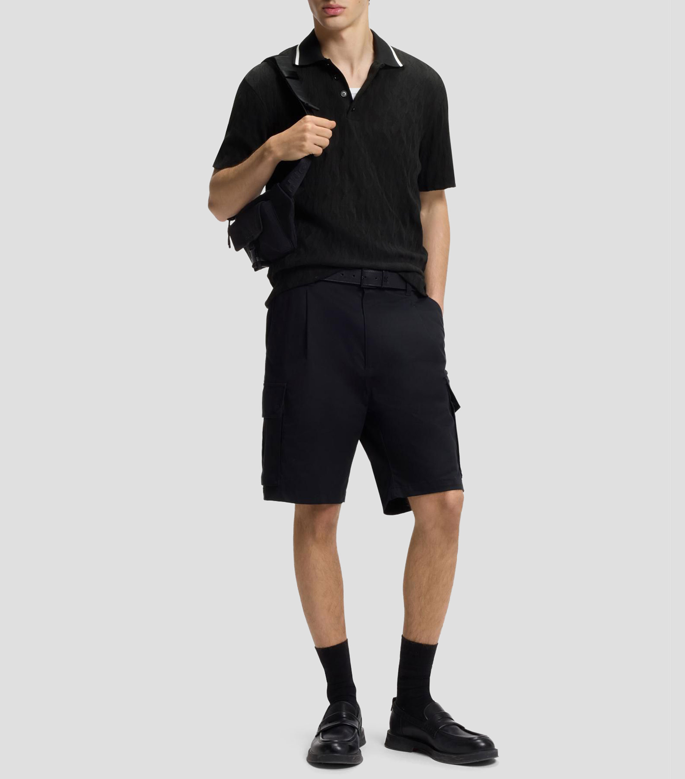 Polo de jacquard de algodón con raya en el cuello Hombre