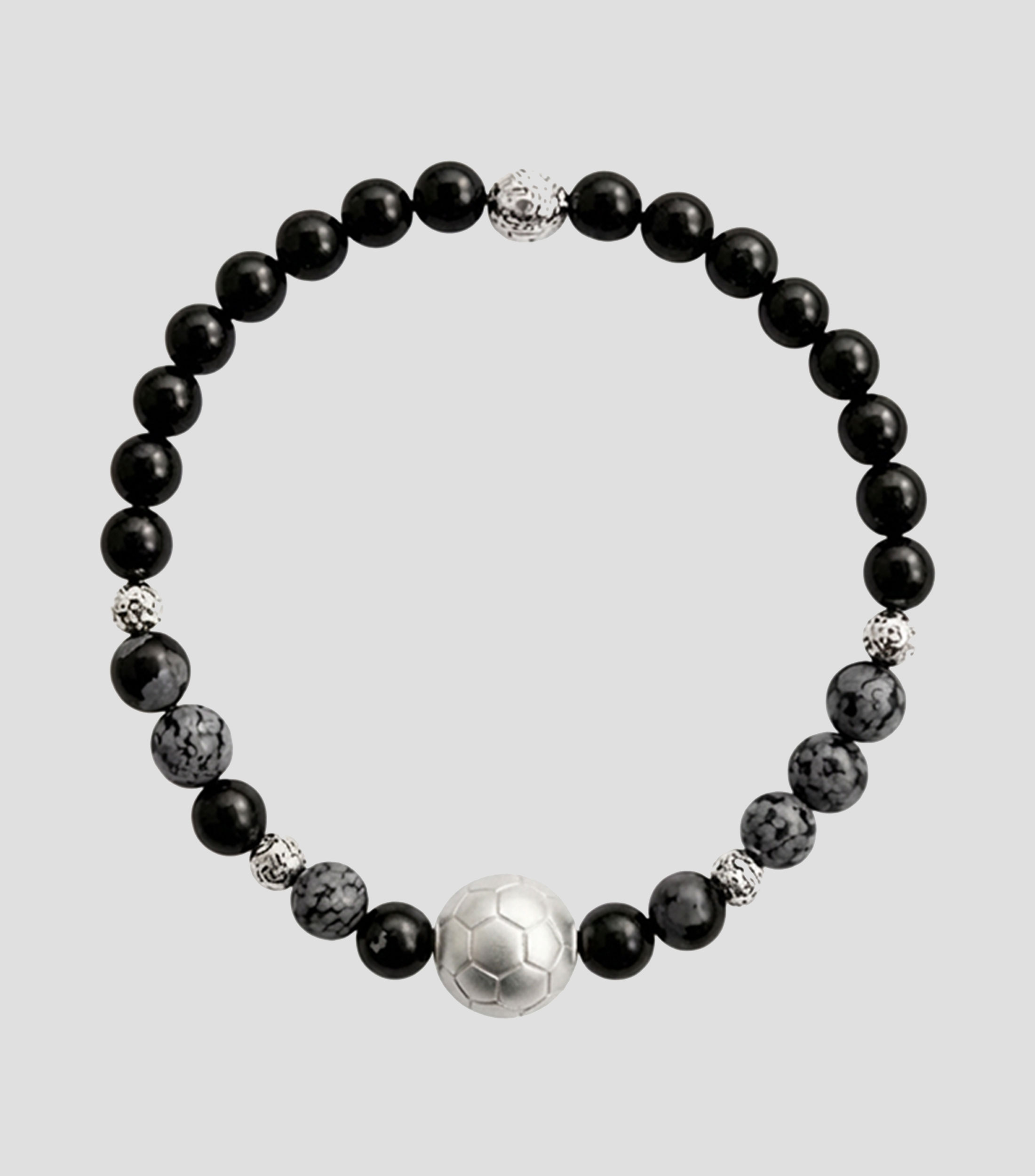 Pulsera balón mundial Plata .925 con ágata y obsidiana Hombre