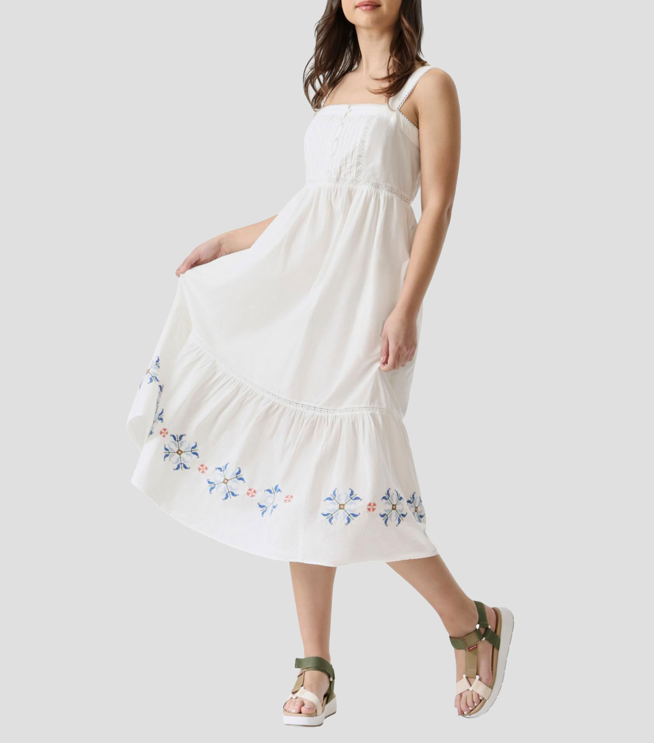 Vestido midi con microdiseños Mujer