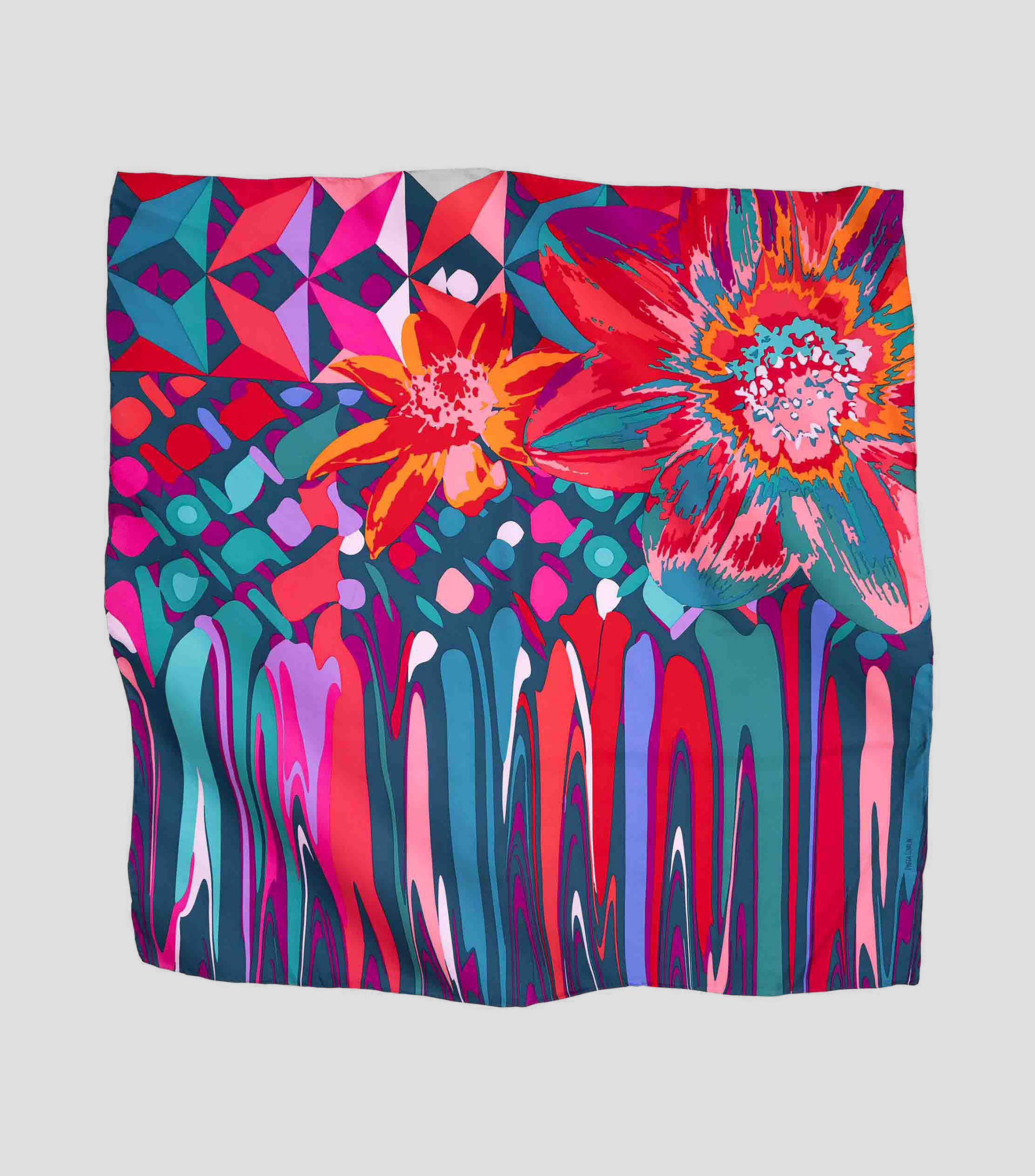 Mascada en seda verde estampada Mujer