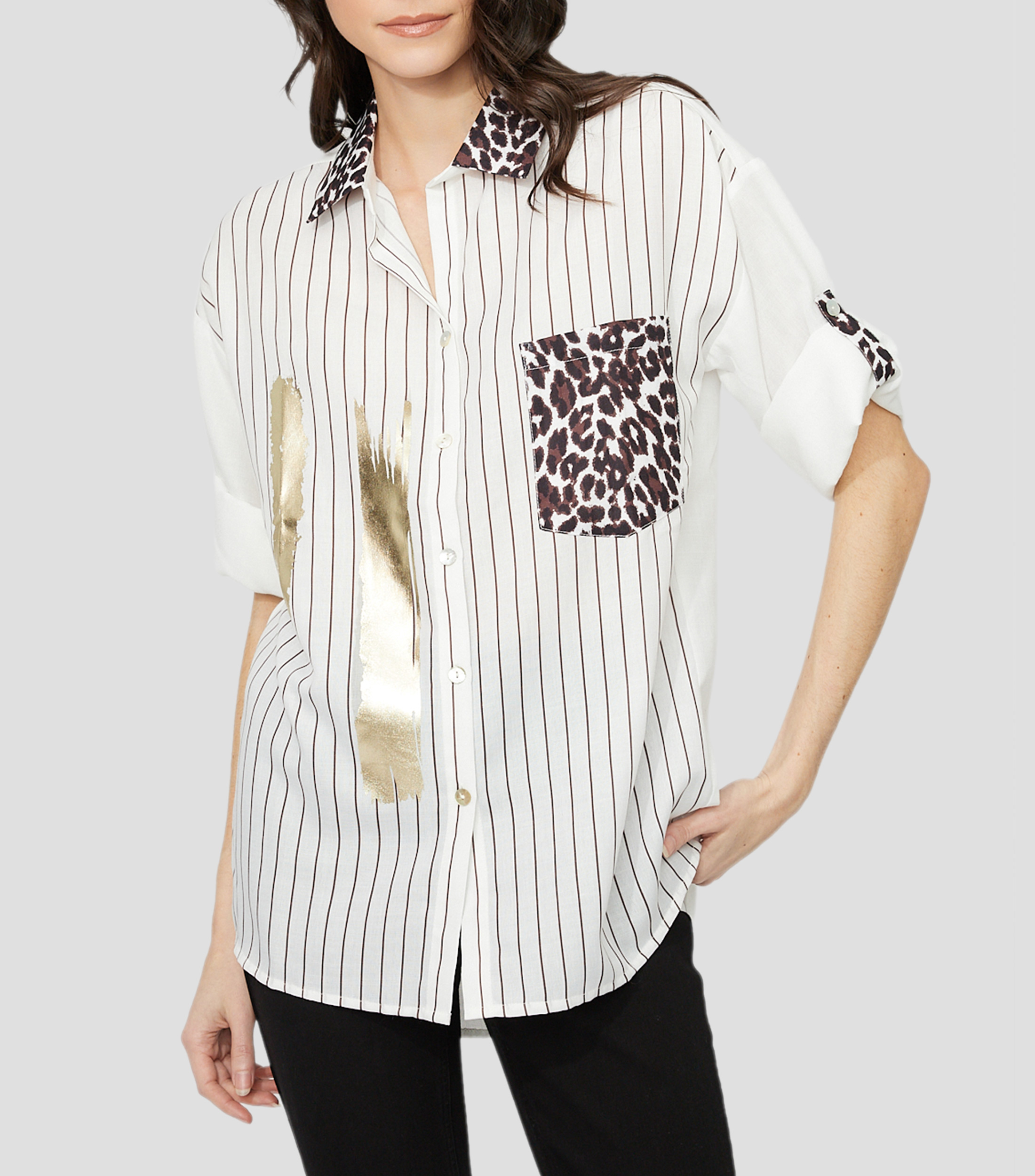 Camisa estampada manga larga Mujer