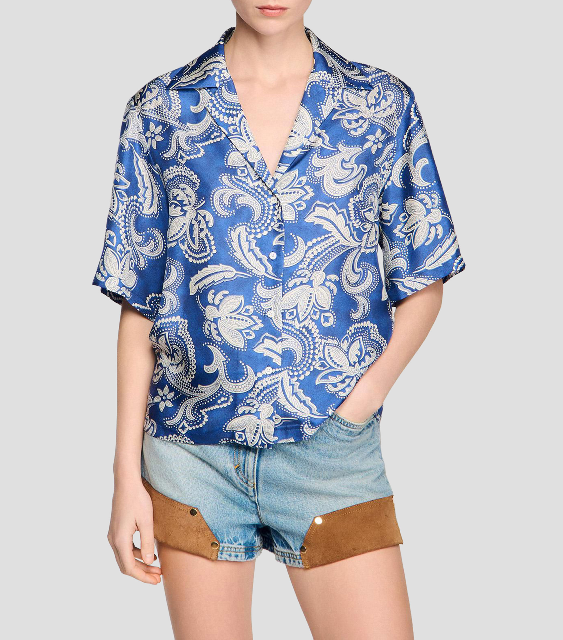 Camisa estampada de manga corta Mujer