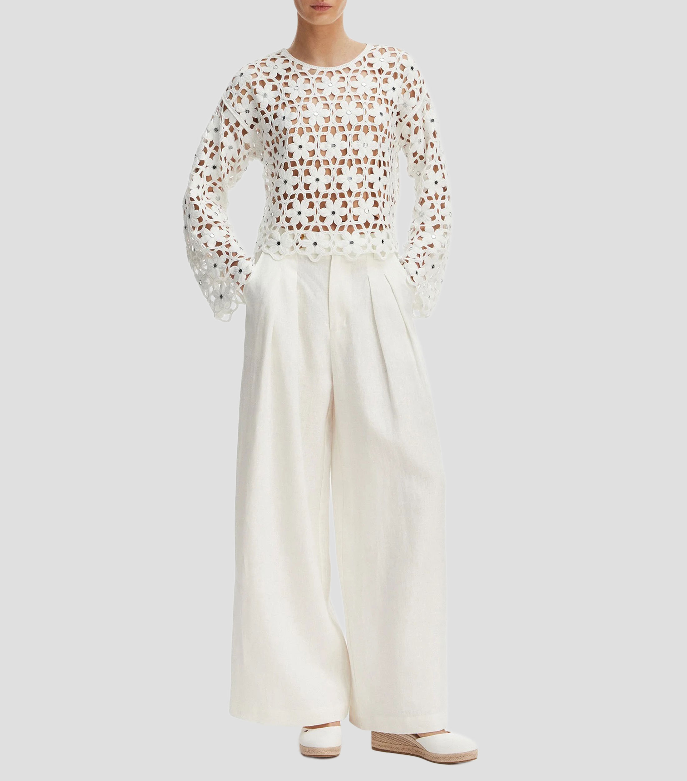 Blusa crochet fantasía manga larga Mujer