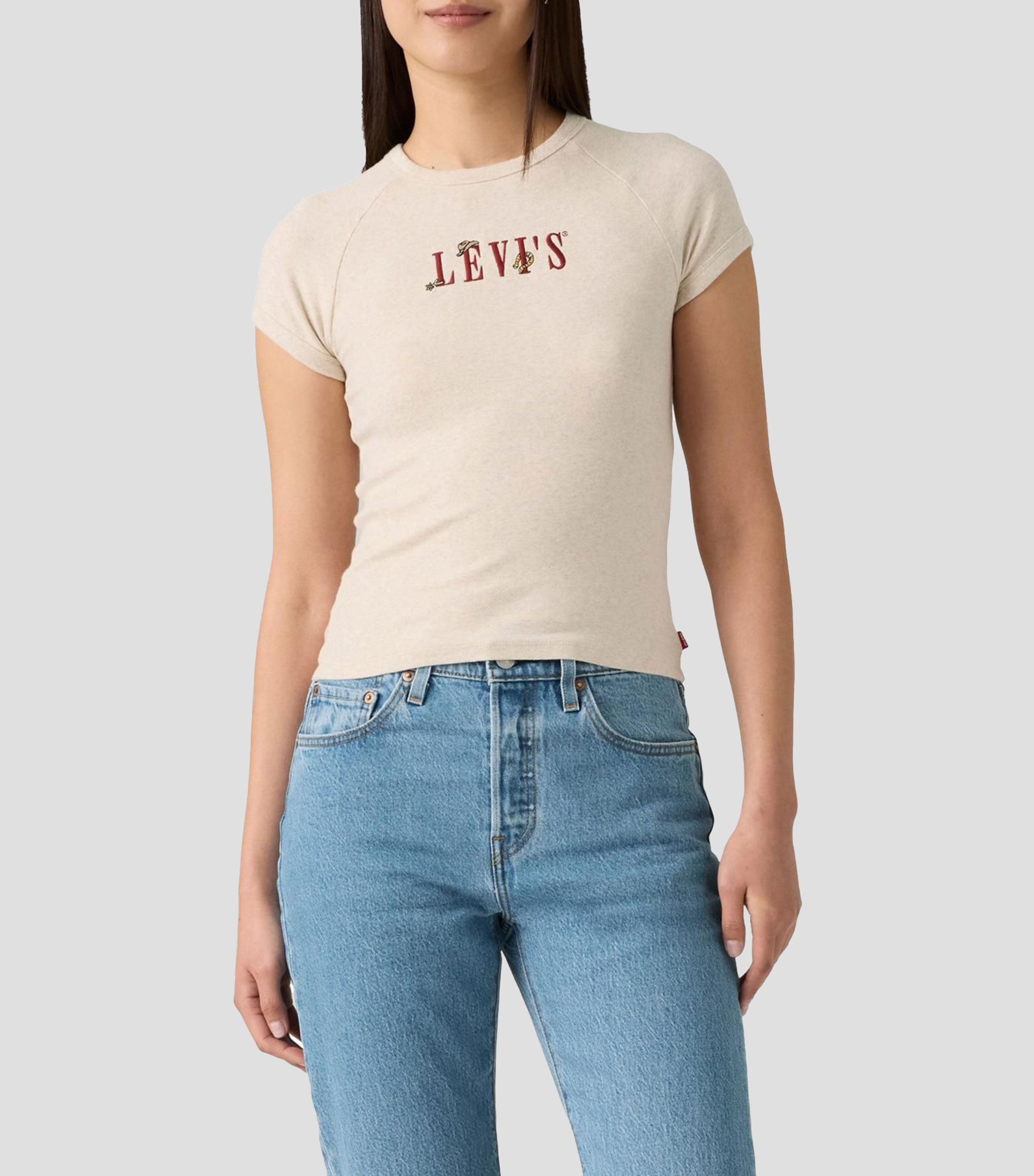 Playera de cuello redondo y manga corta estampada Mujer