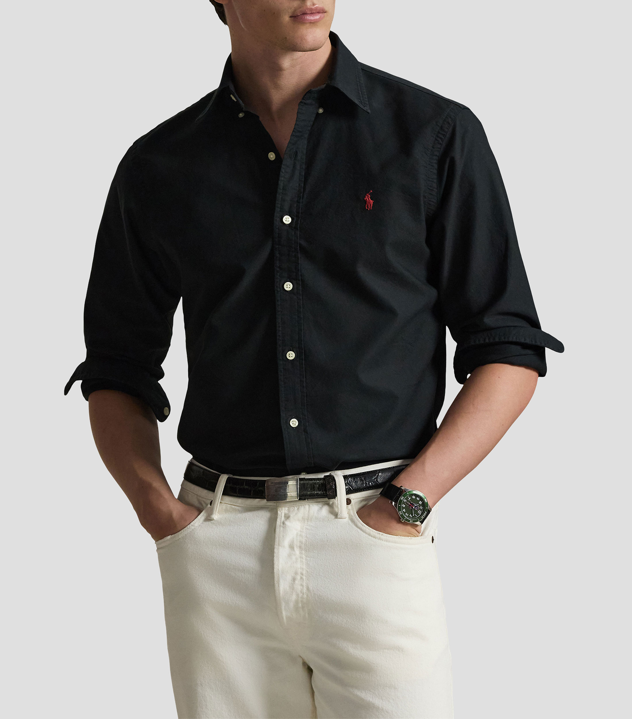 Camisa lisa manga larga Hombre