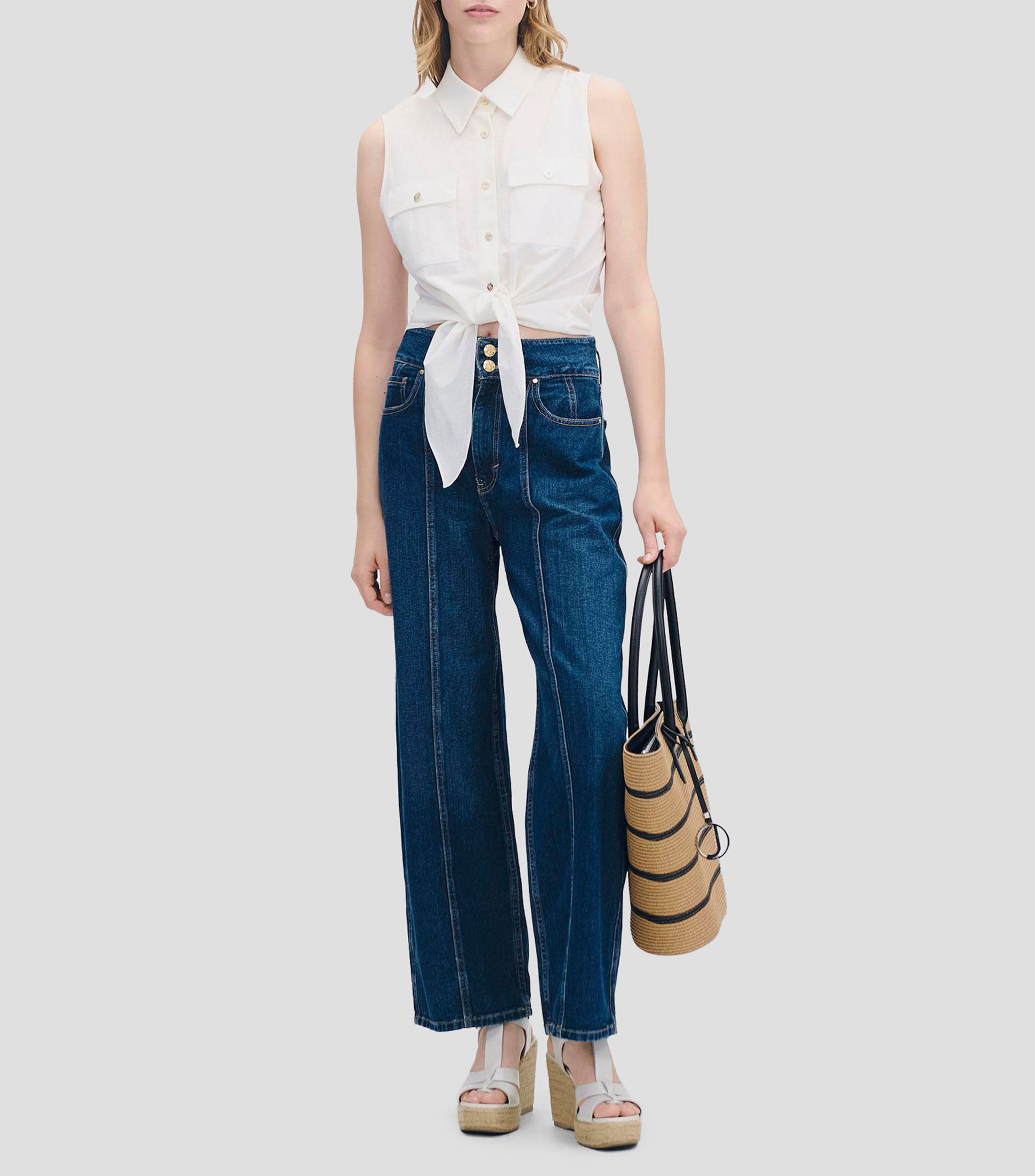 Blusa camisera amarre en ruedo Mujer