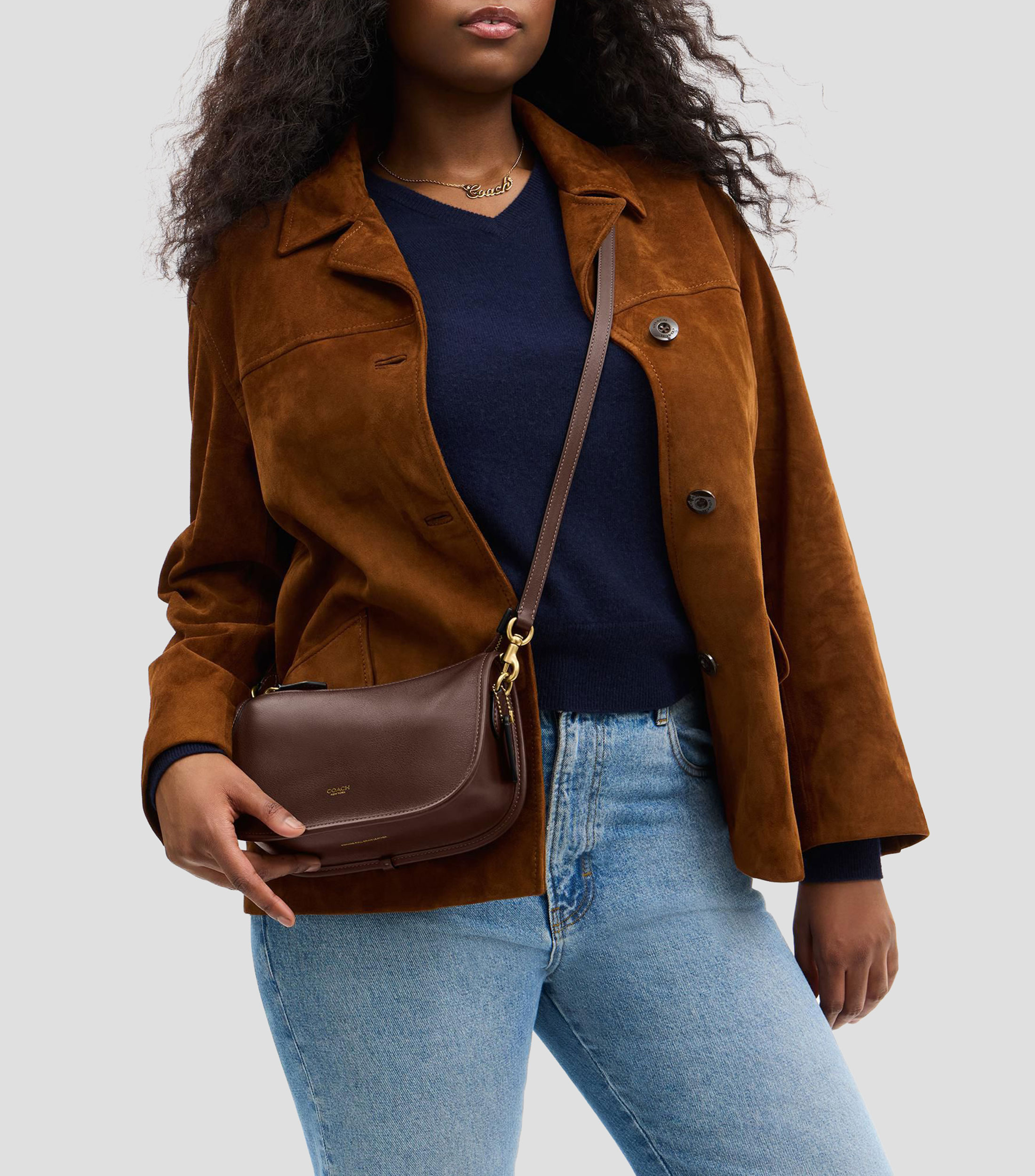 Bolsa crossbody café obscuro en piel Waverly lisa Mujer