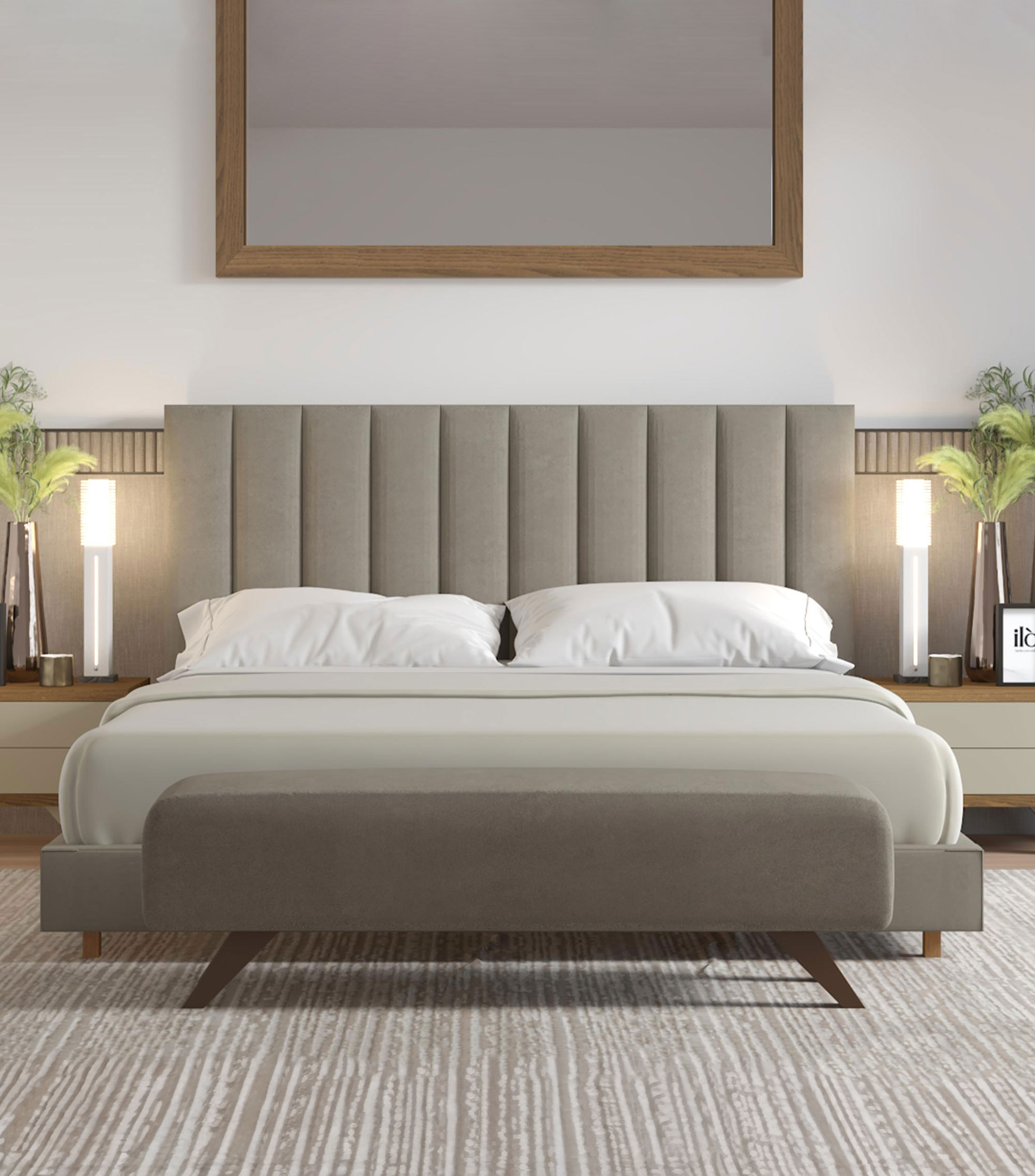 Cama King Size Media Gamuzeta Taupe en tela