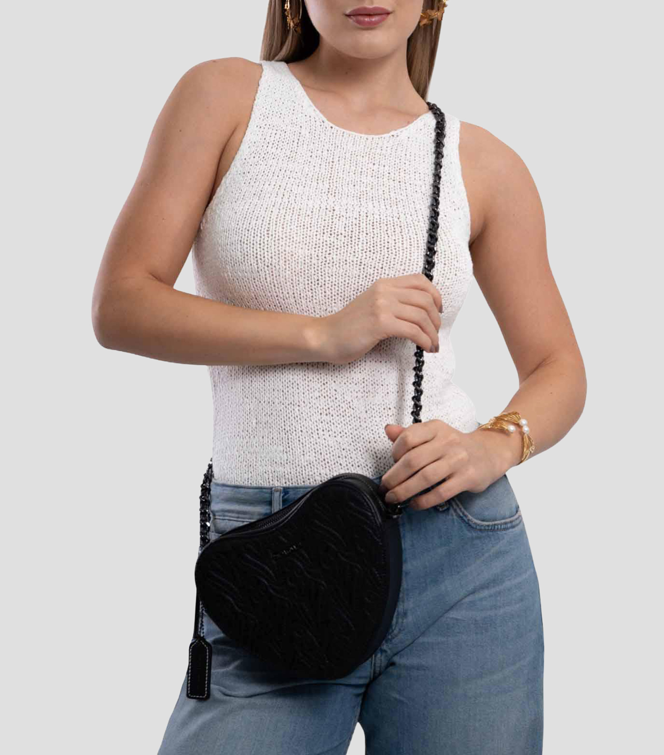 Bolsa crossbody negra en piel sólida Mujer