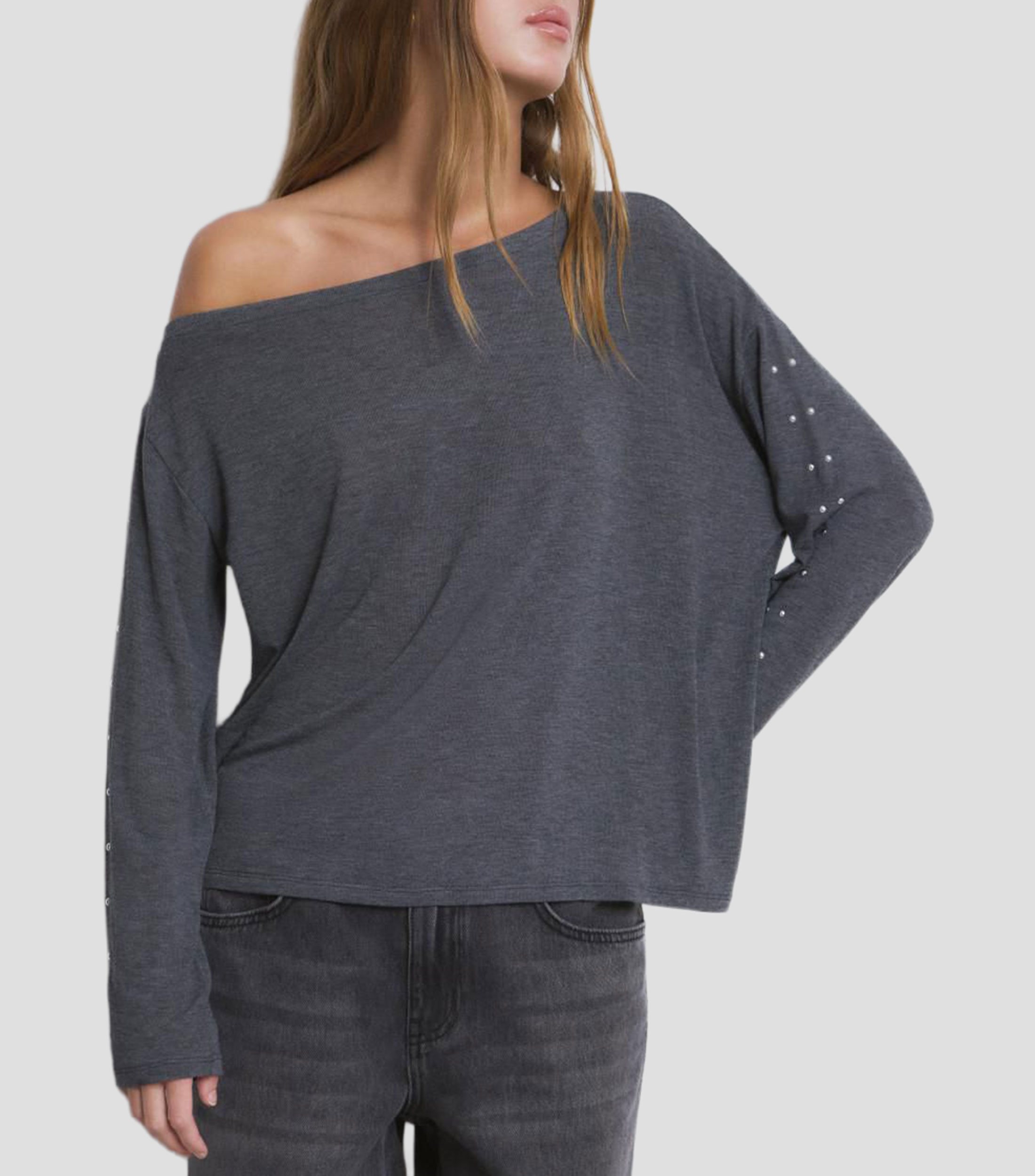 Playera cuello barco manga larga lisa Mujer