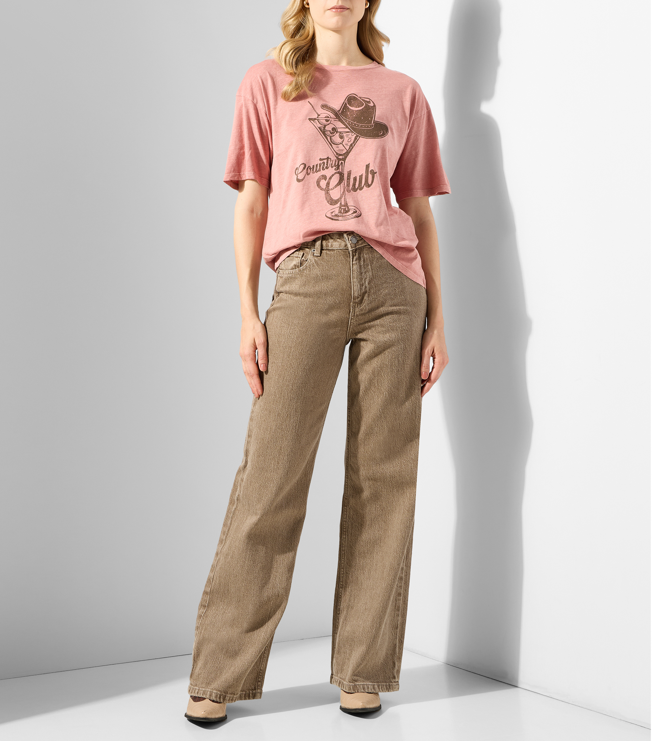 Playera cuello redondo manga corta con estampado Mujer