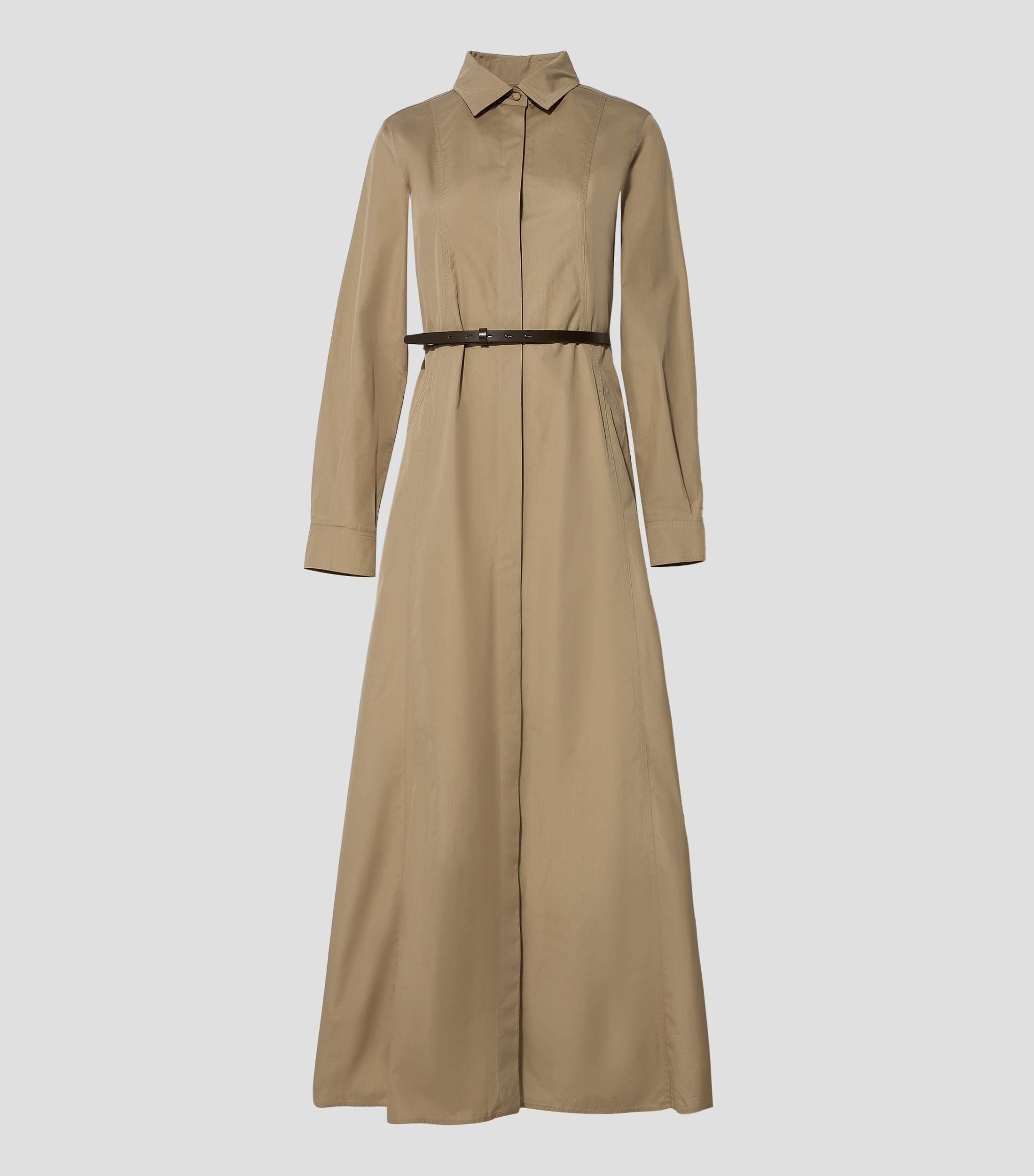 Vestido camisero maxi con manga larga liso Mujer